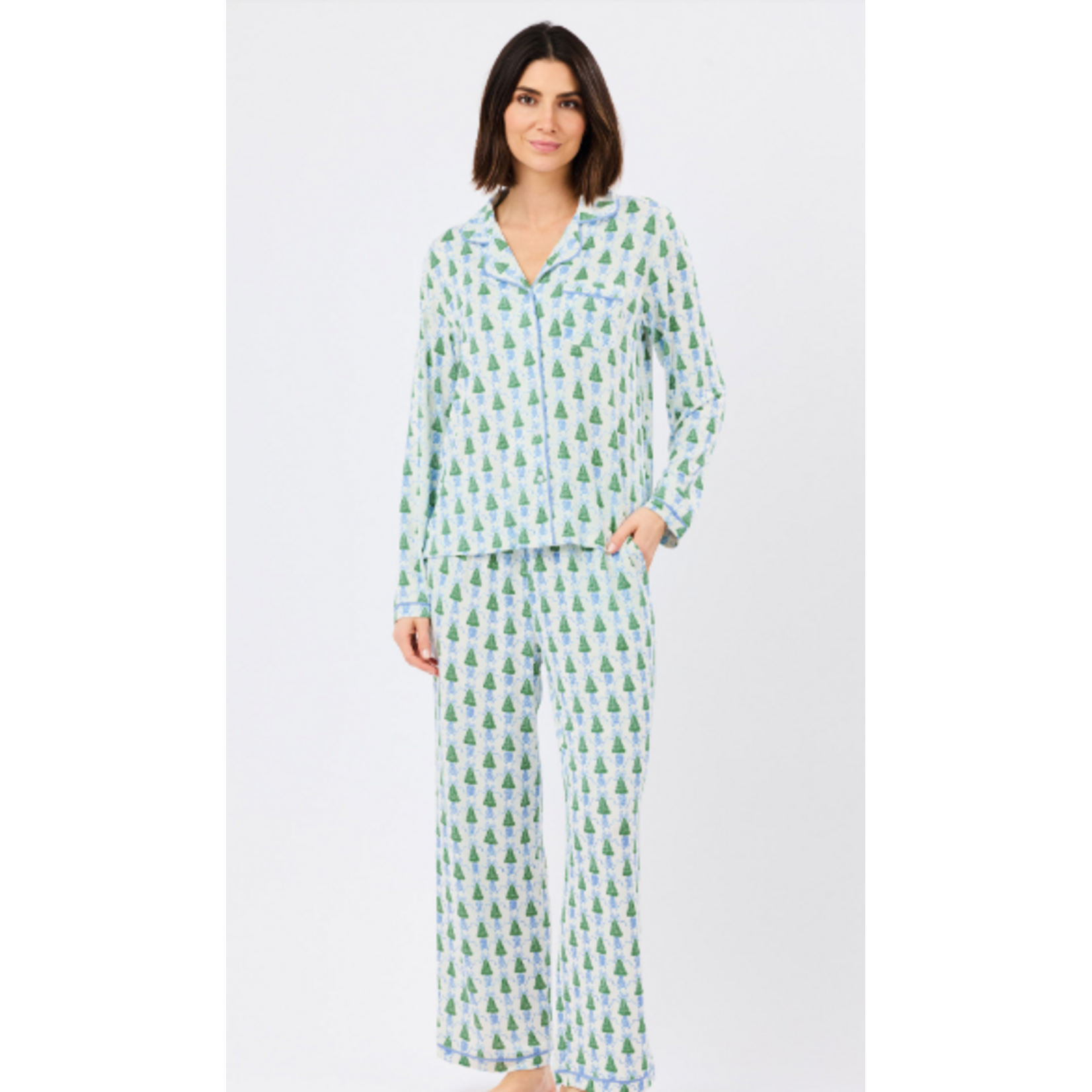 Mary Square Charlotte PJ Winter Pines Blue Long Sleeve Long Pant