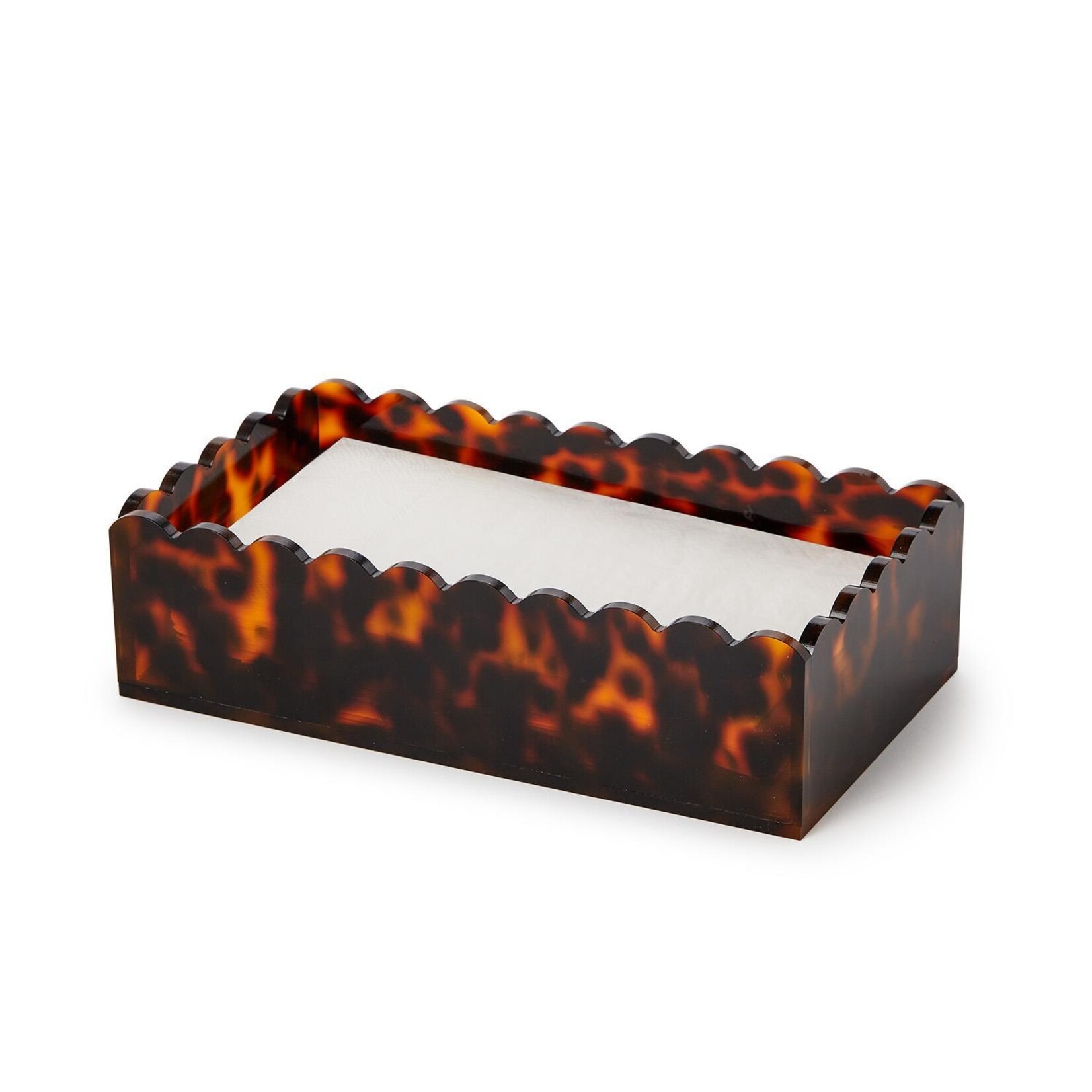 Two's Company Tortoise Print Scalloped Edge Acrylic Guest Towel / Utensil Napkin Holder - Acrylic