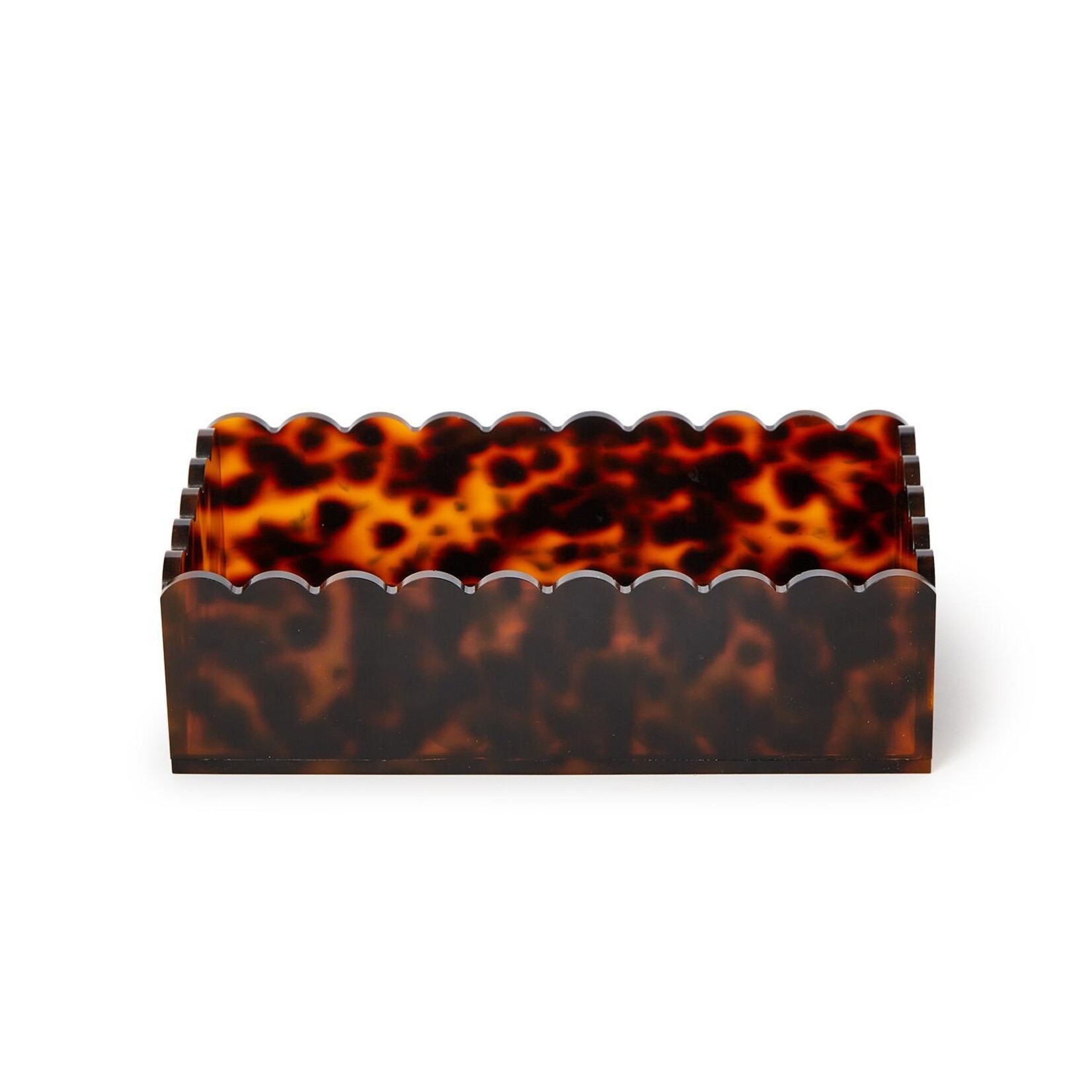 Two's Company Tortoise Print Scalloped Edge Acrylic Guest Towel / Utensil Napkin Holder - Acrylic