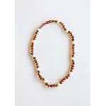 Canyon Leaf Raw Cognac Baltic Sea Amber + Pearl Halo Beaded Necklace 11"