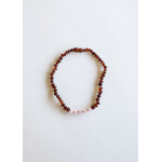 Canyon Leaf Raw Cognac Baltic Amber + Rose Quartz 12"