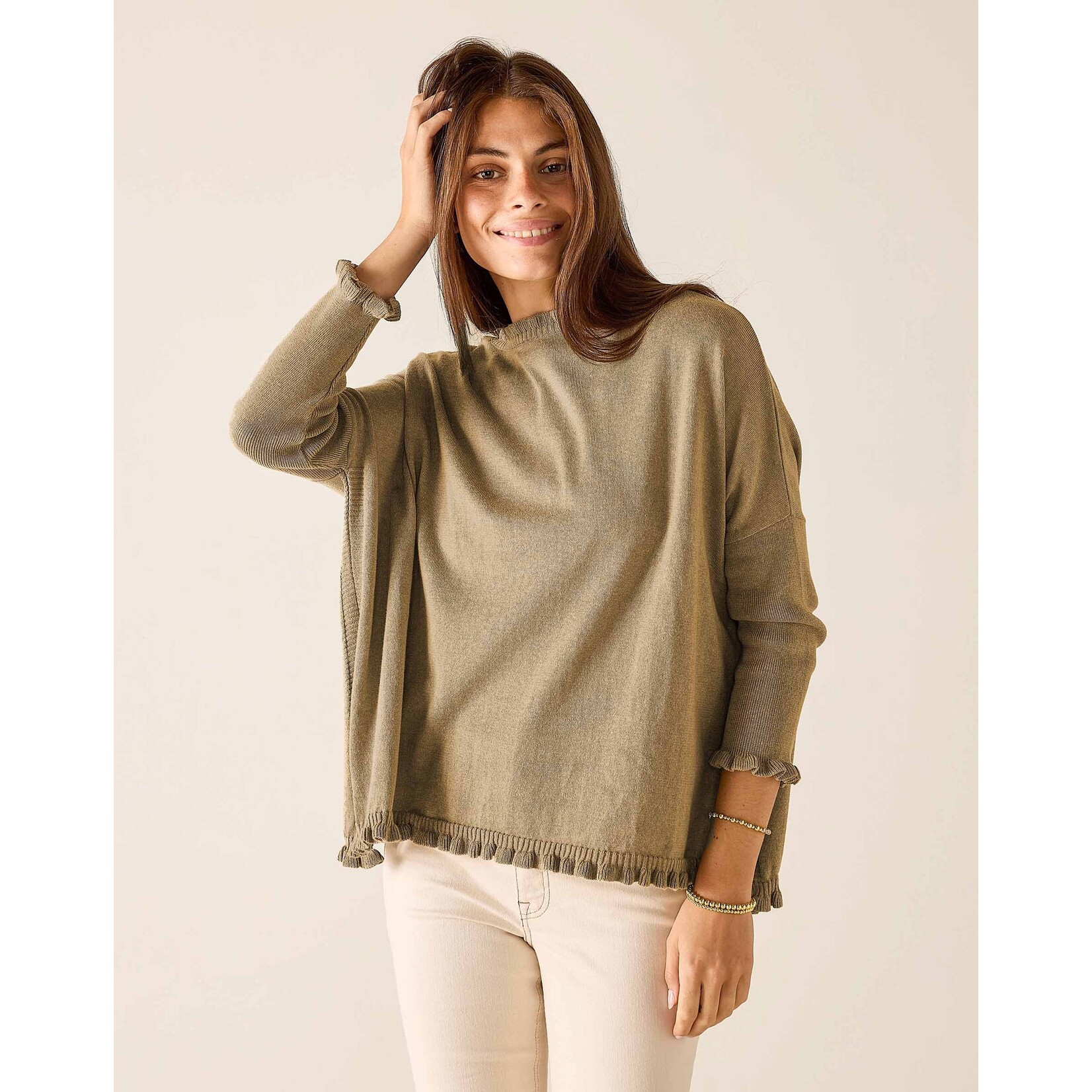 Mersea Catalina Cotton Ruffle Sweater Saddle Petite