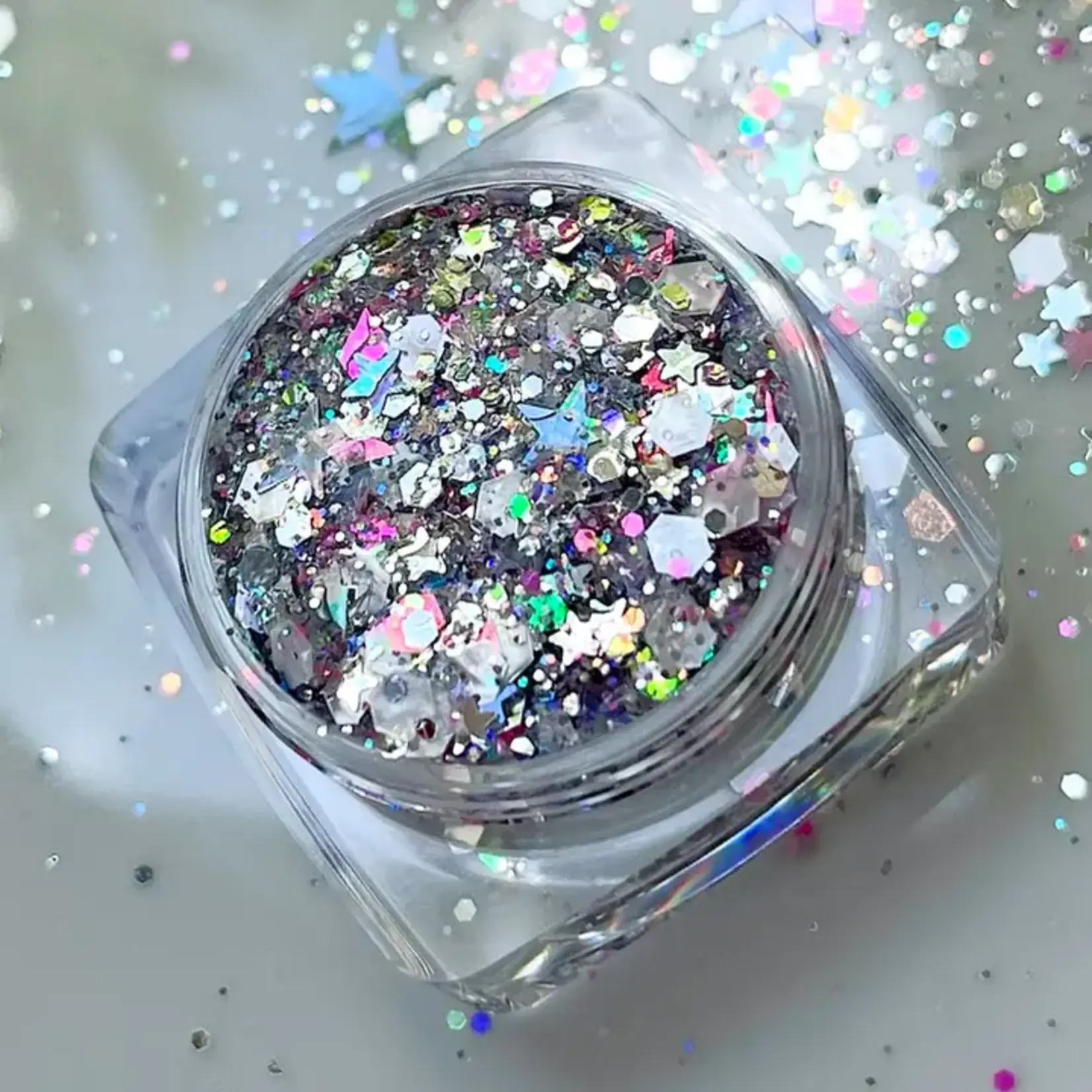 Nola Glitter Goddess Silver Stars Disco Girl Face and Body Glitter Gel