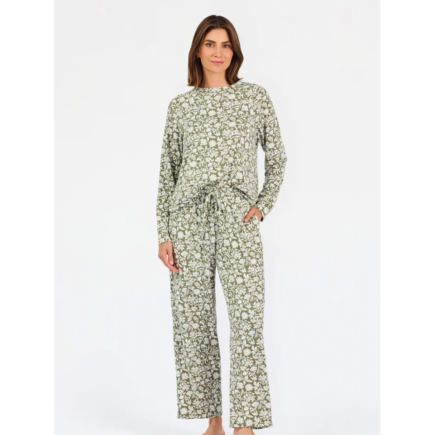 Mary Square Annie Painted Trillium Olive Pant Set