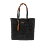 Luzia Shoulder Tote Multi Diamond Solid Black Leather Cognac
