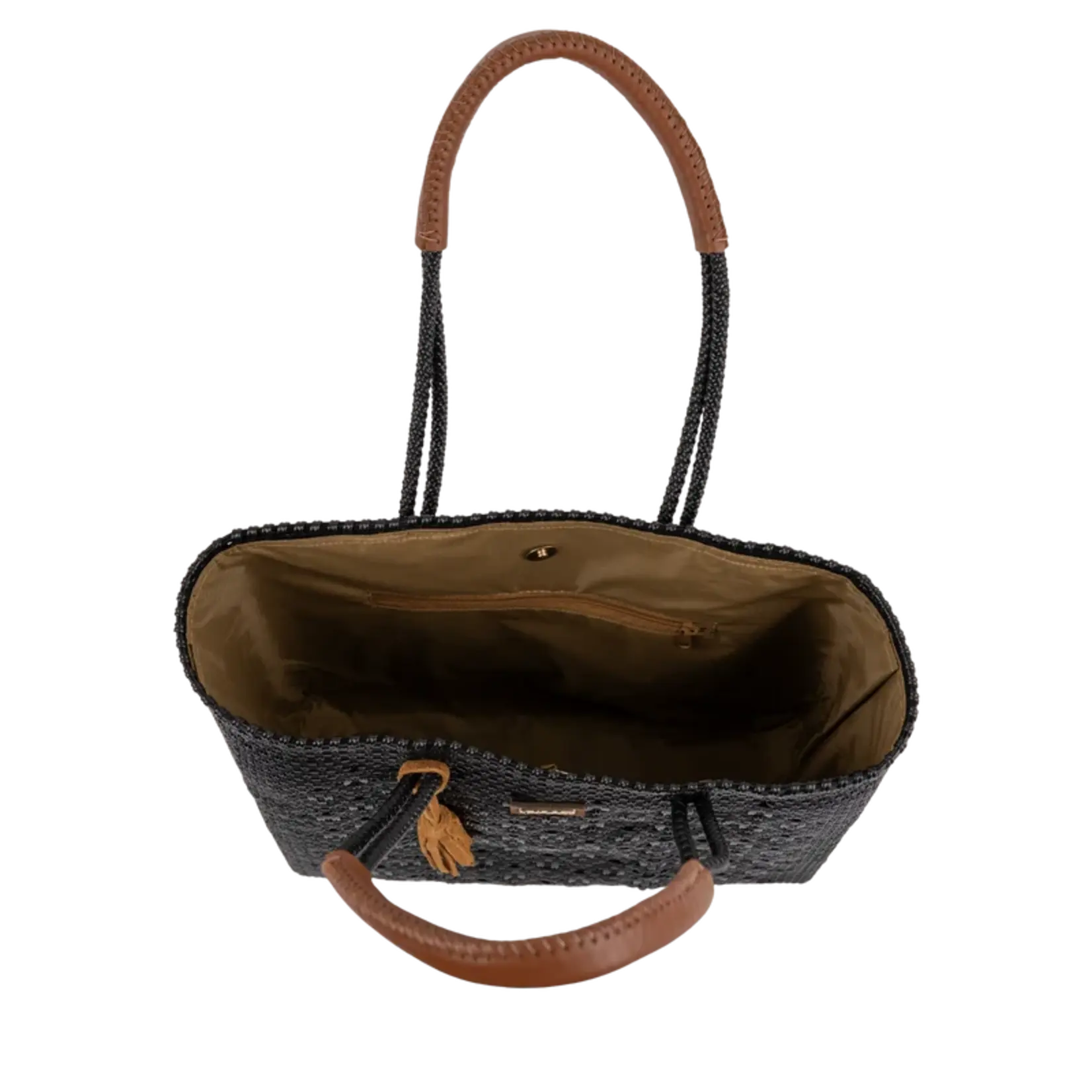 Luzia Shoulder Tote Multi Diamond Solid Black Leather Cognac