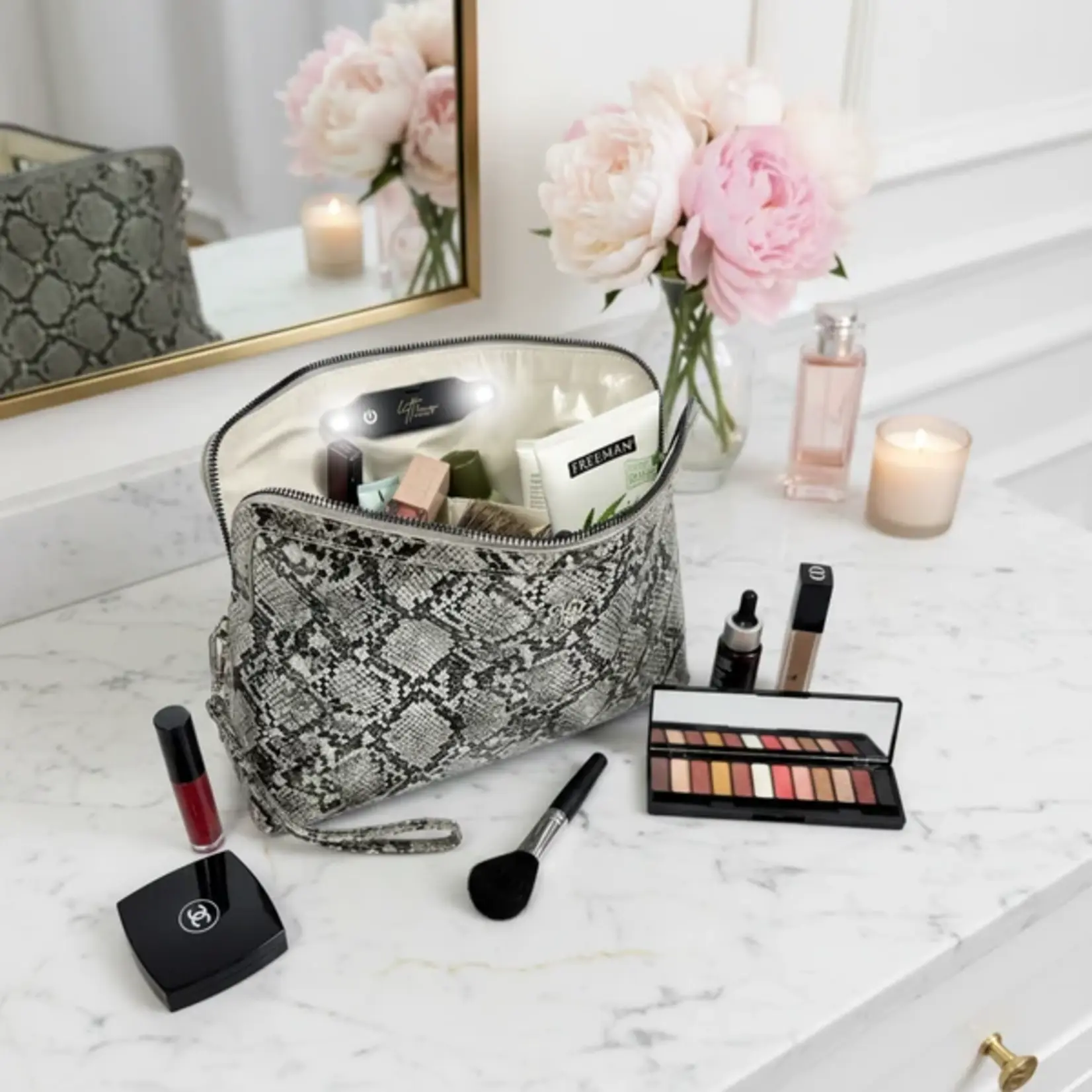 PurseN Litt Makeup Case Silver Python