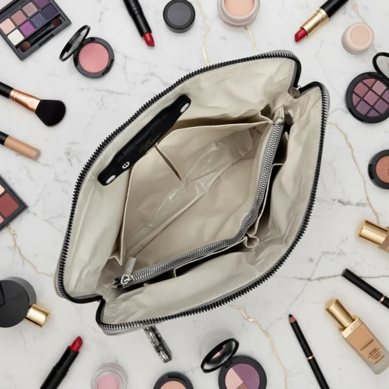 PurseN Litt Makeup Case Silver Python