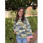 Bibi Soft Camo Contrast Neck and Roll Up Sweater Camo/Pink