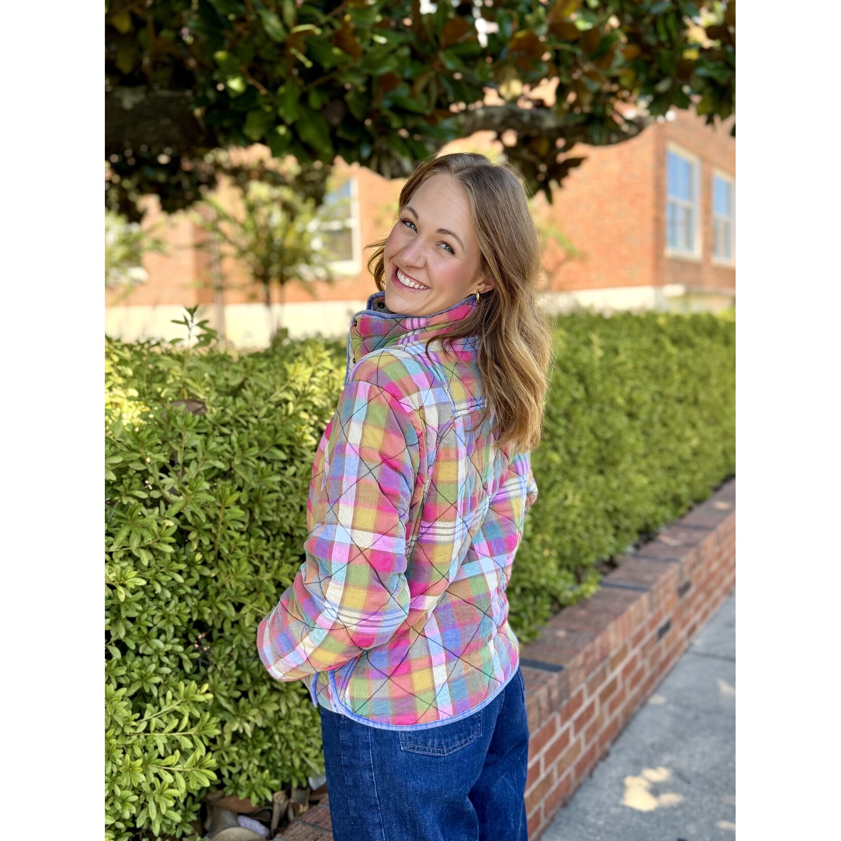 Bibi Bleached Vintage Plaid Quilted Jacket w/Pockets