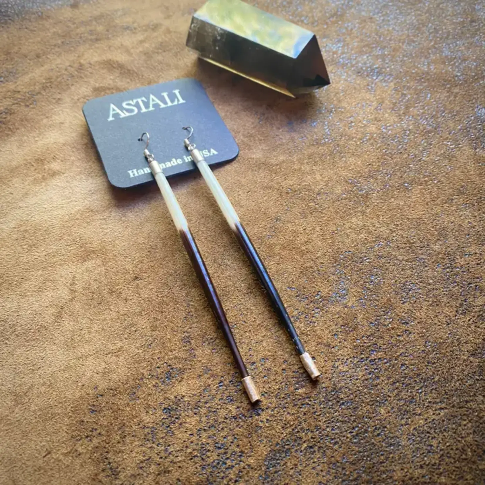 Astali Porcupine Quill Earrings Long Black/Brown & Ivory, SILVER