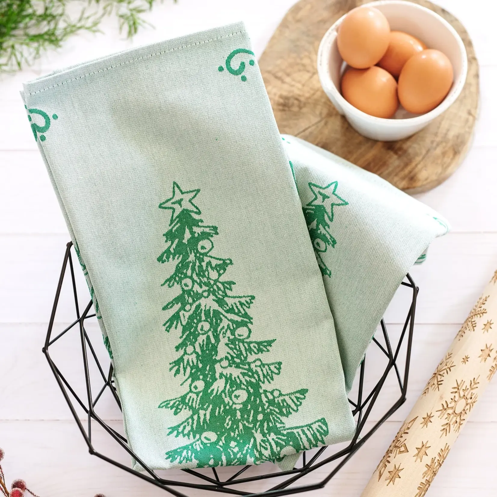 Vietri Strofinaccio Green Tree Dish Towels Set of 2