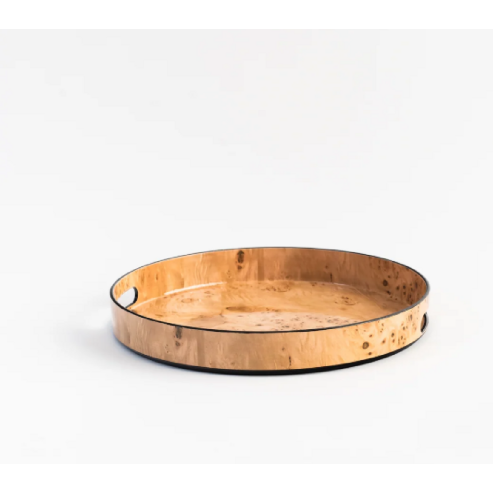 Two's Company Burled Wood Pattern Round Tray Small