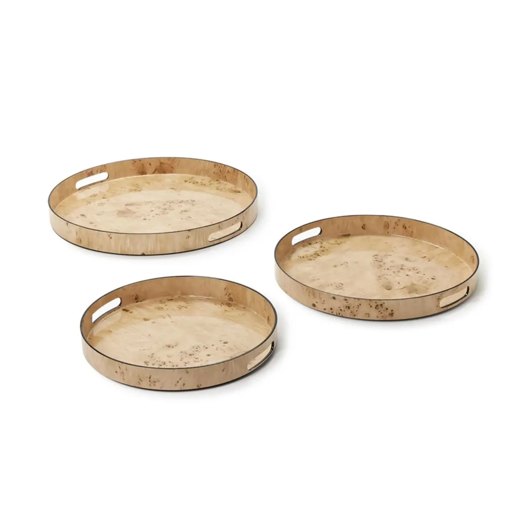 Two's Company Burled Wood Pattern Round Tray Medium