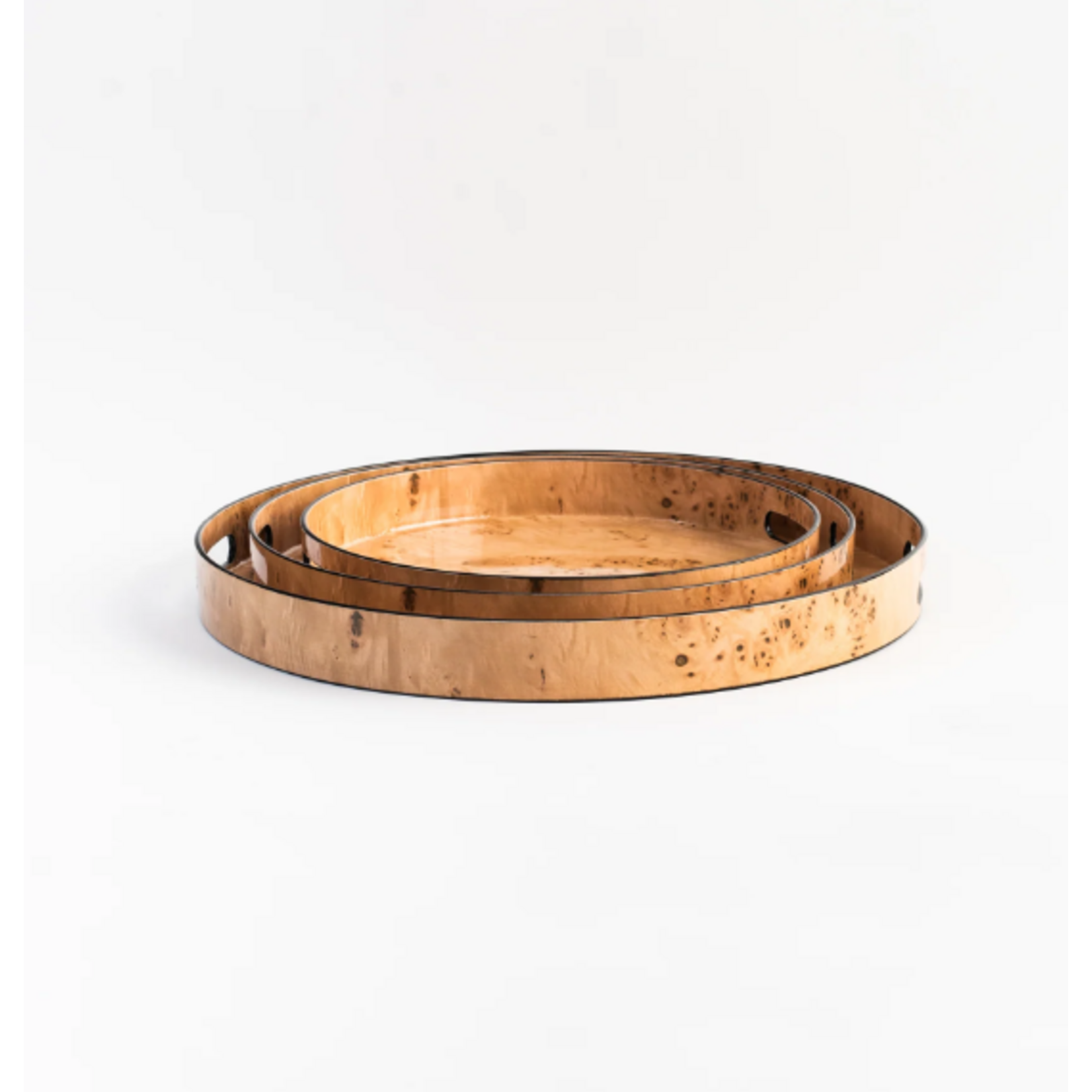 Two's Company Burled Wood Pattern Round Tray Small