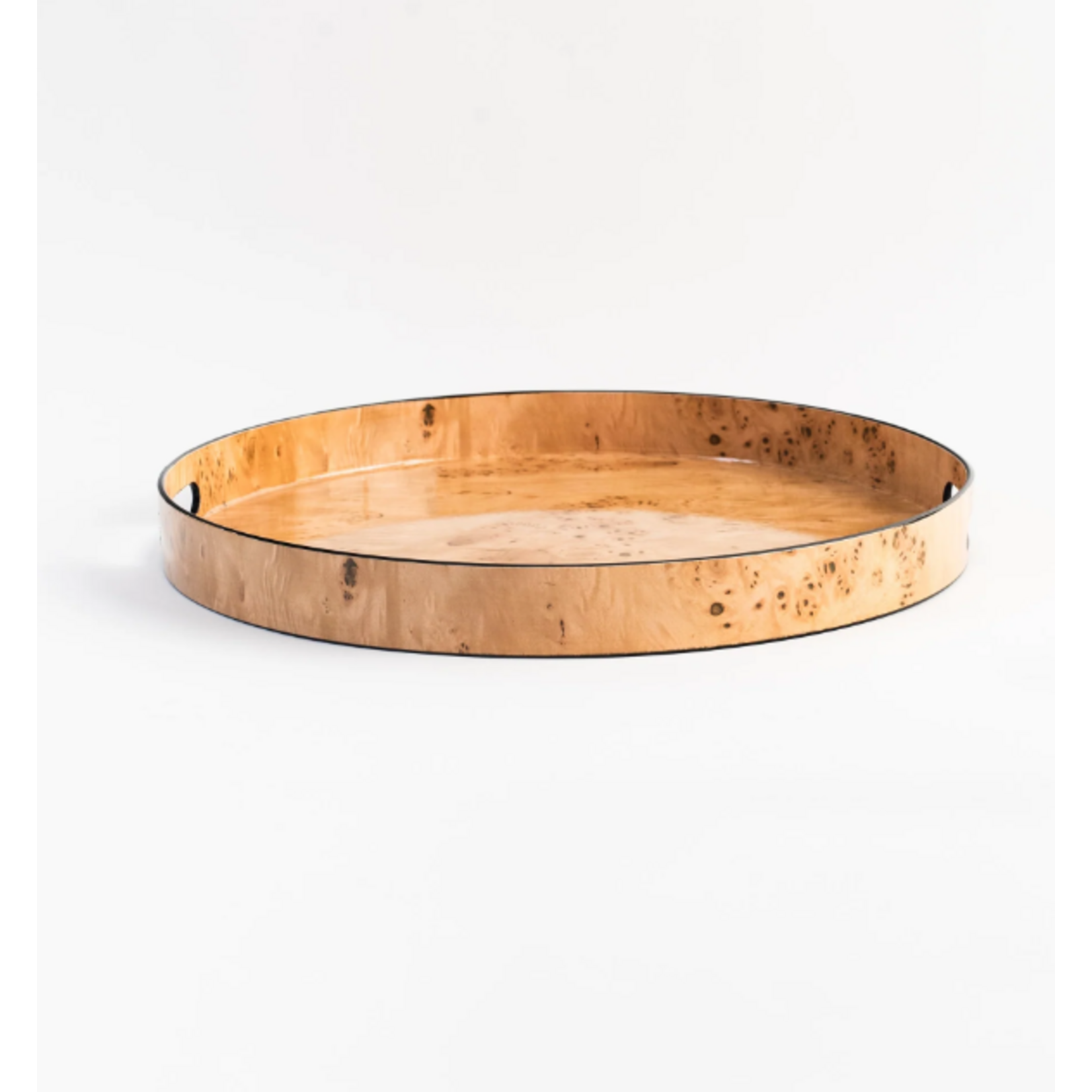 Two's Company Burled Wood Pattern Round Tray Large