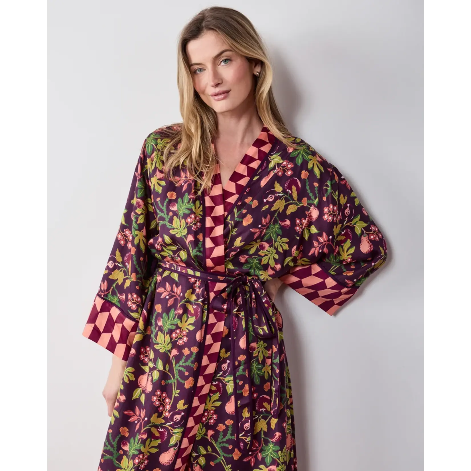 Print Fresh Eco Satin Robe Pomme & Poire Plum S/M