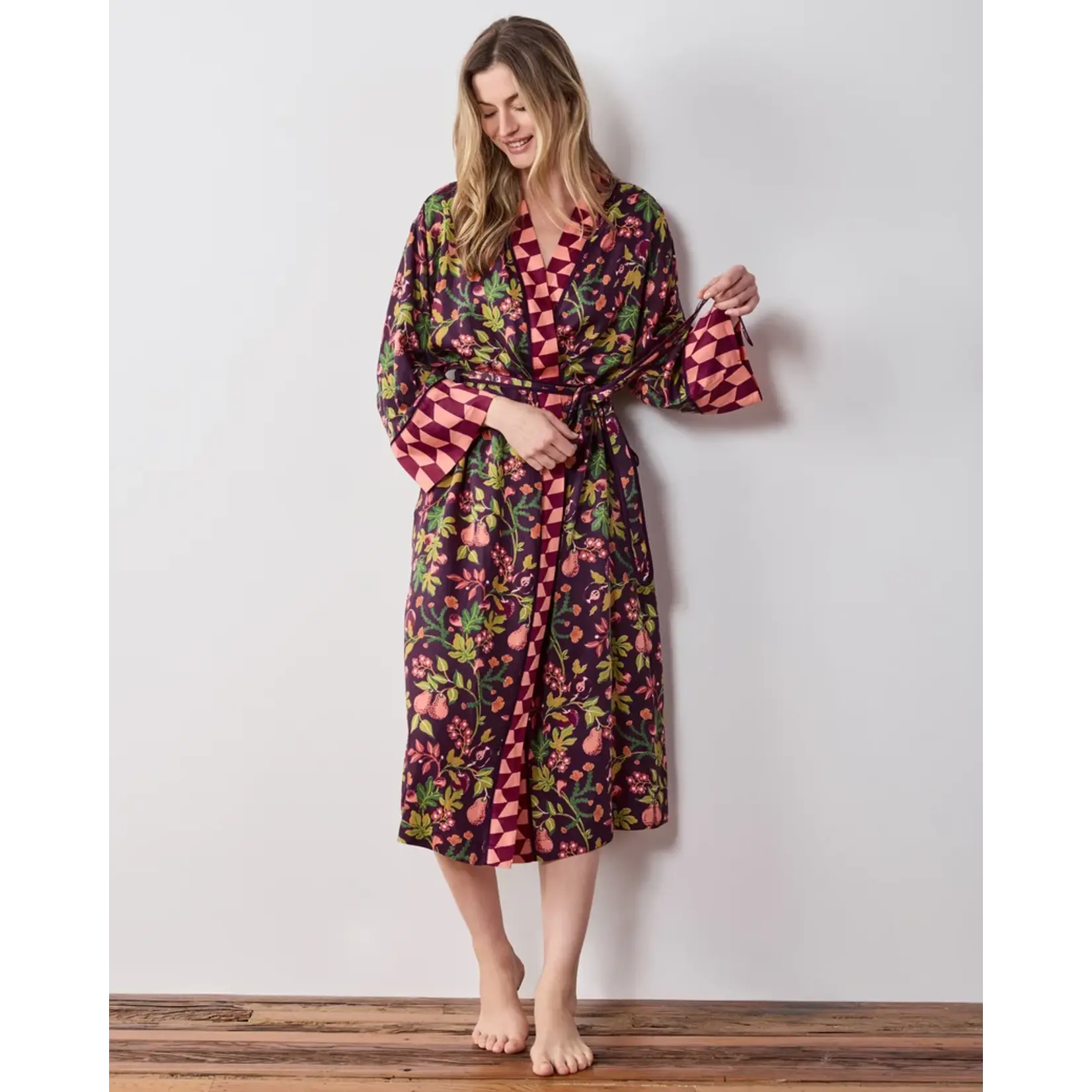 Print Fresh Eco Satin Robe Pomme & Poire Plum S/M