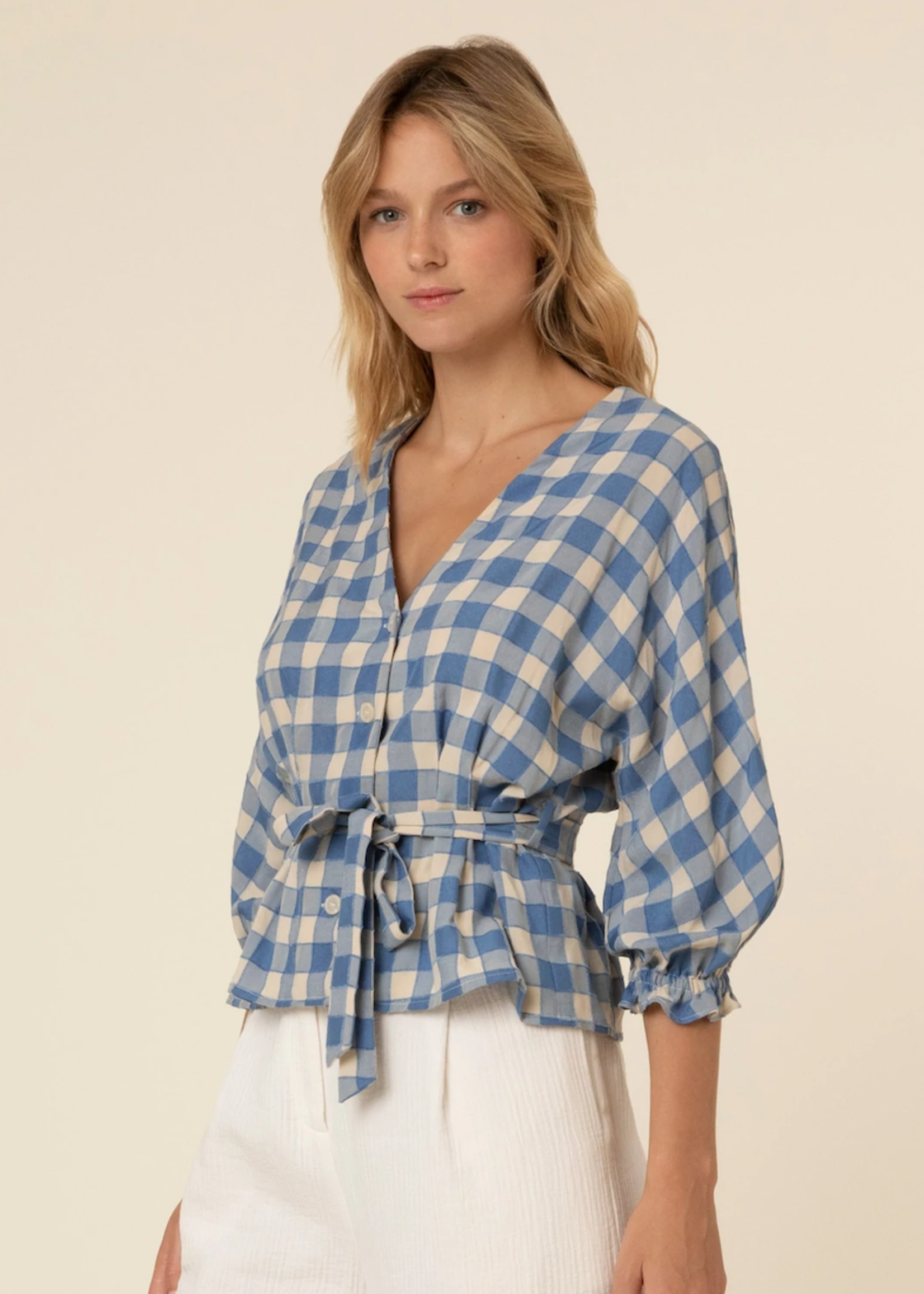 FRNCH Fiona Checkered Woven Top