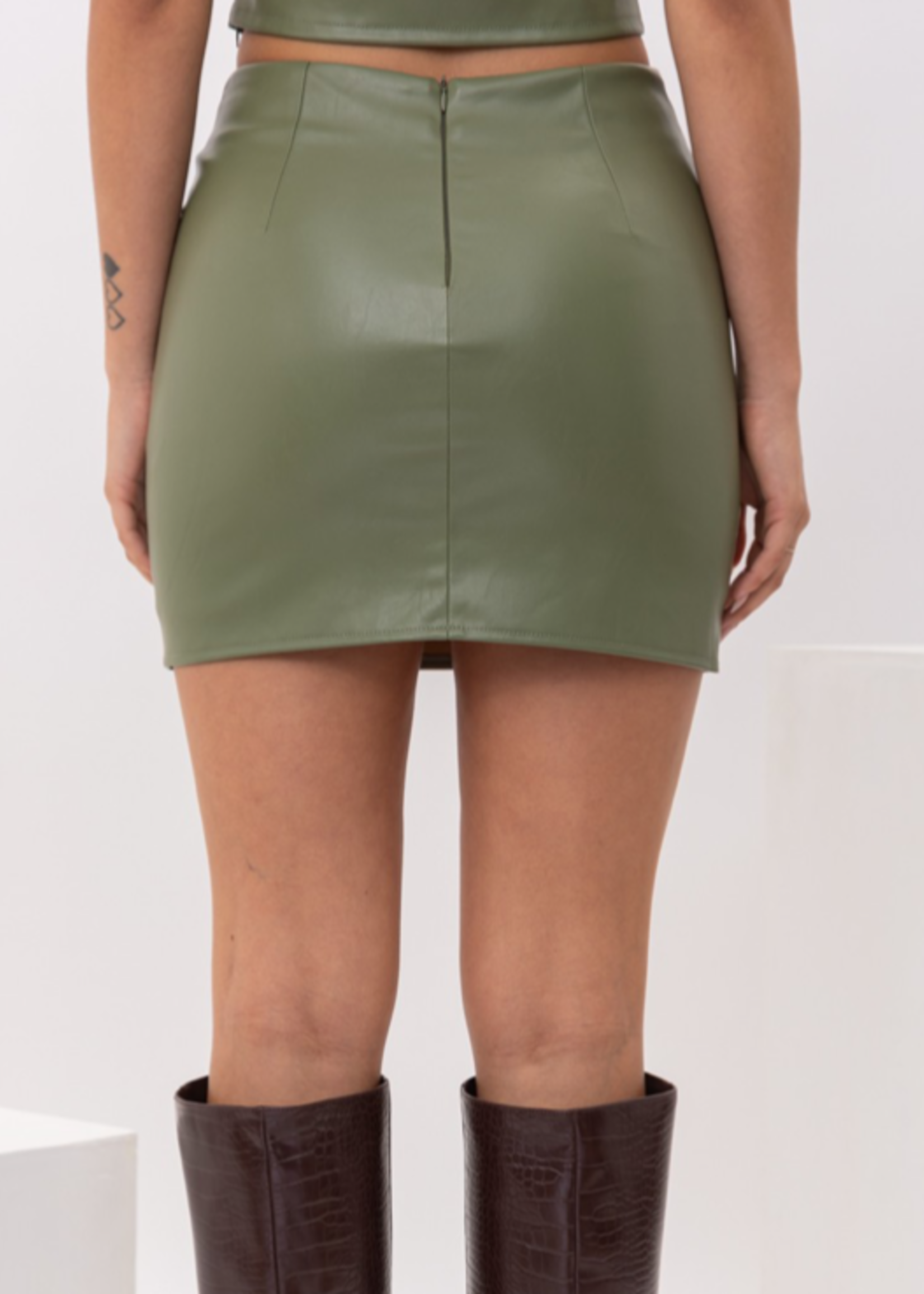 Pretty Garbage Olive Leather Mini Skirt