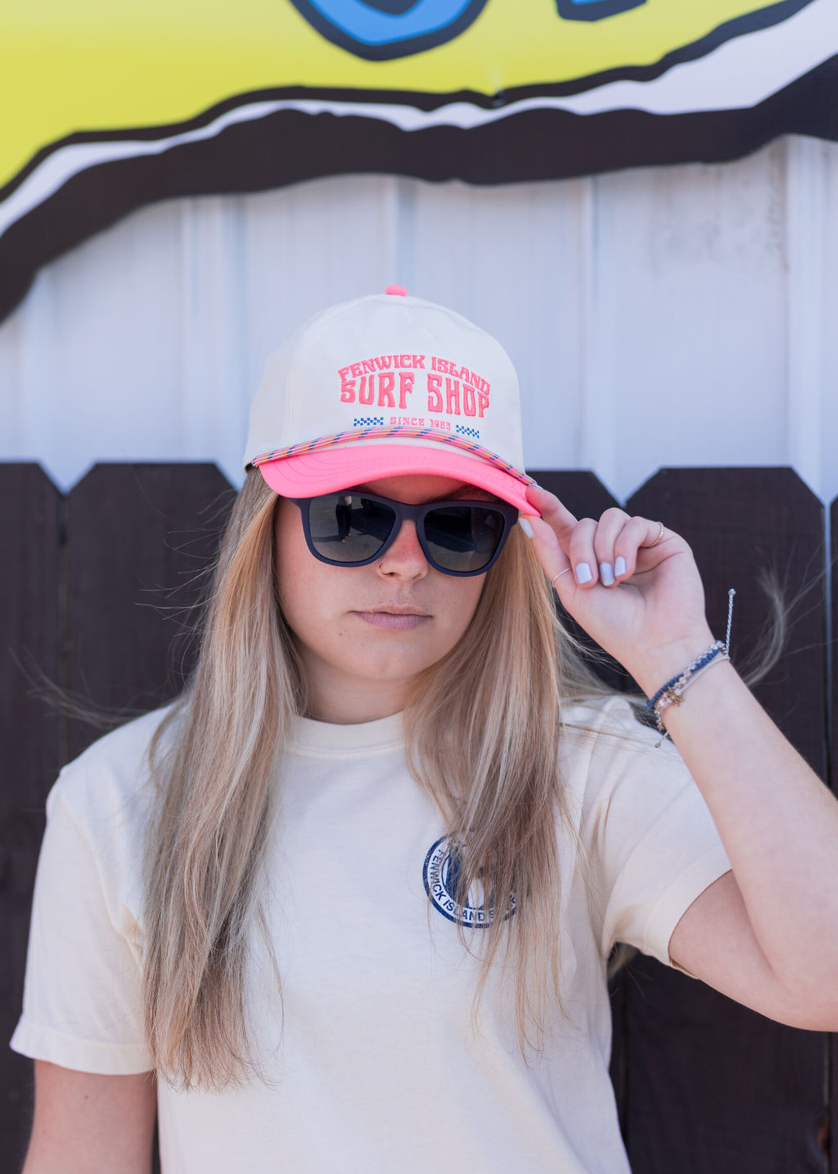 F.I. EMBROIDERED TRITECH CREAM/NEON PINK