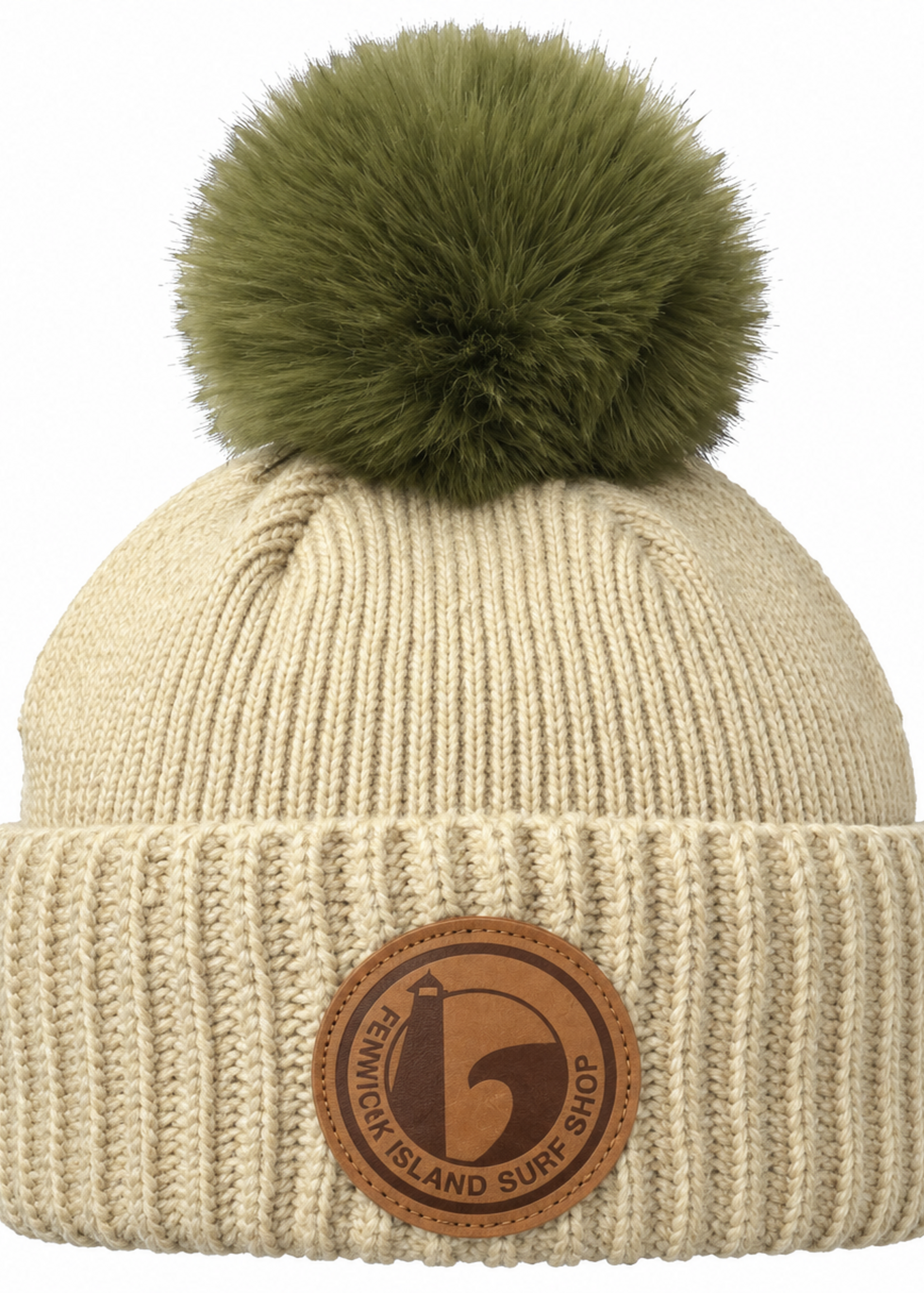 FAUX MINK POM BEANIE STONE/OLIVE POM