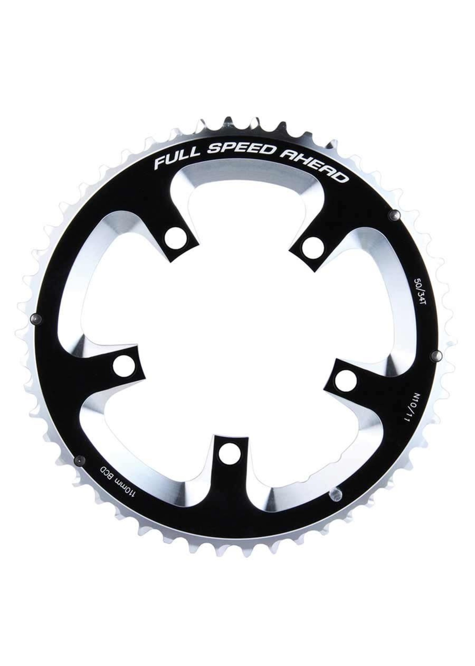 FSA Full Speed Ahead FSA, 50T, 10/11sp., BCD: 110mm, 5 Bolts, Super Road, Outer Chainring, For Double, Aluminum, Black, 371-0250A