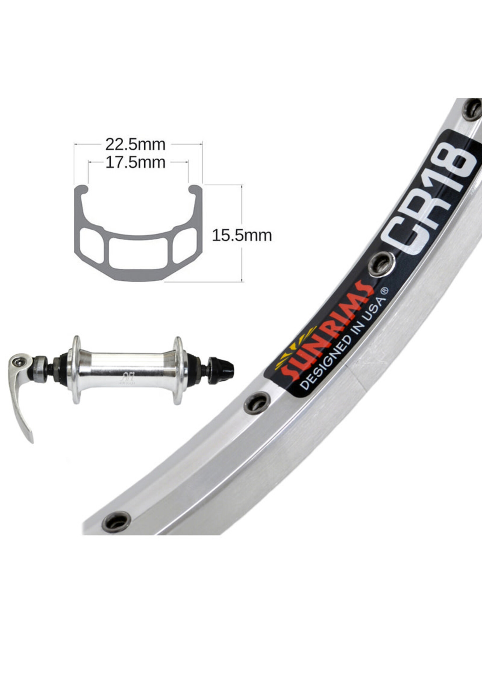 Sun Ringlé Roue Arrière 27" ISO 630 Jante Sun Ringlé CR-18, Moyeu Joytech à Roue-Libre, Rayons DT Champion, Argent