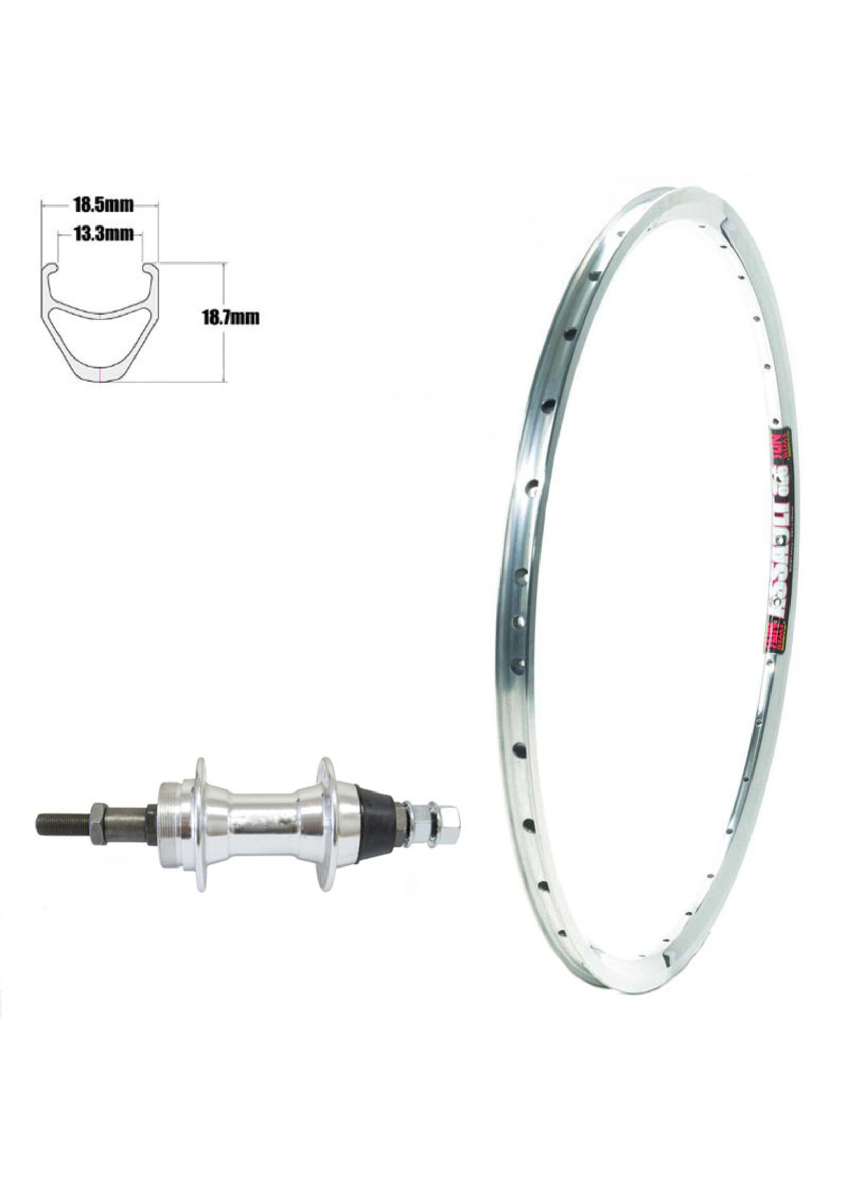 Sun Ringlé Roue Arrière 700C, Jante Sun Ringlé Assault, Moyeu Joytech à Roue-Libre, Rayons DT Inox Argent