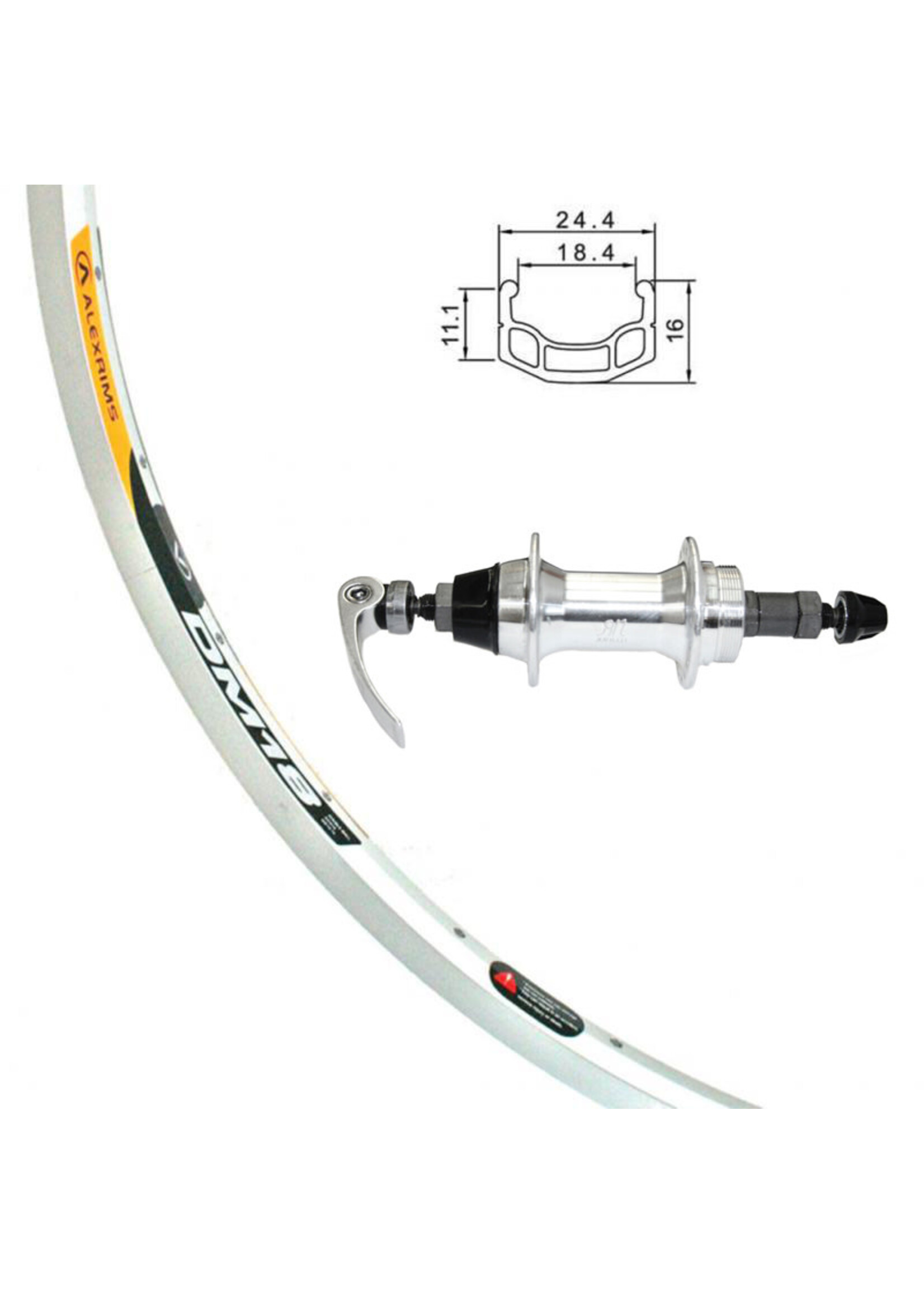 Alexrims Roue Arrière 700C, Jante Alexrims DM18 Argent, Moyeu Joytech Roue-Libre DR, 36 Rayons DT Champion Argent