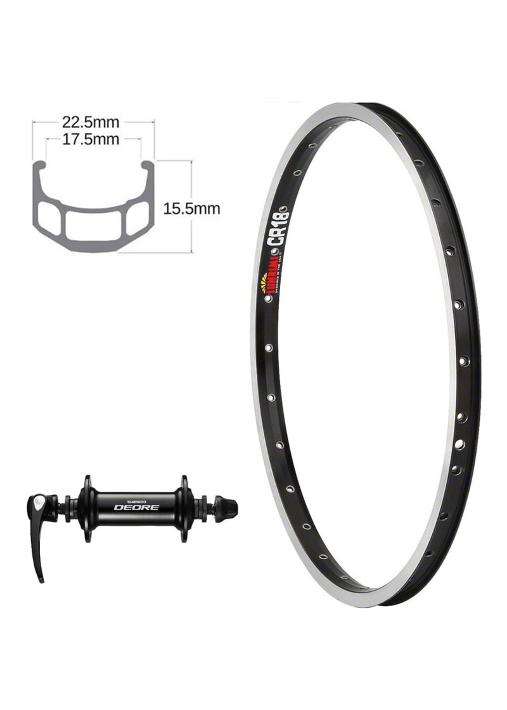 Sun Ringlé Roue Avant 700C, Jante Sun Ringlé CR-18, Moyeu Shimano Deore T610, 36 Rayons Pillar Inox Noirs