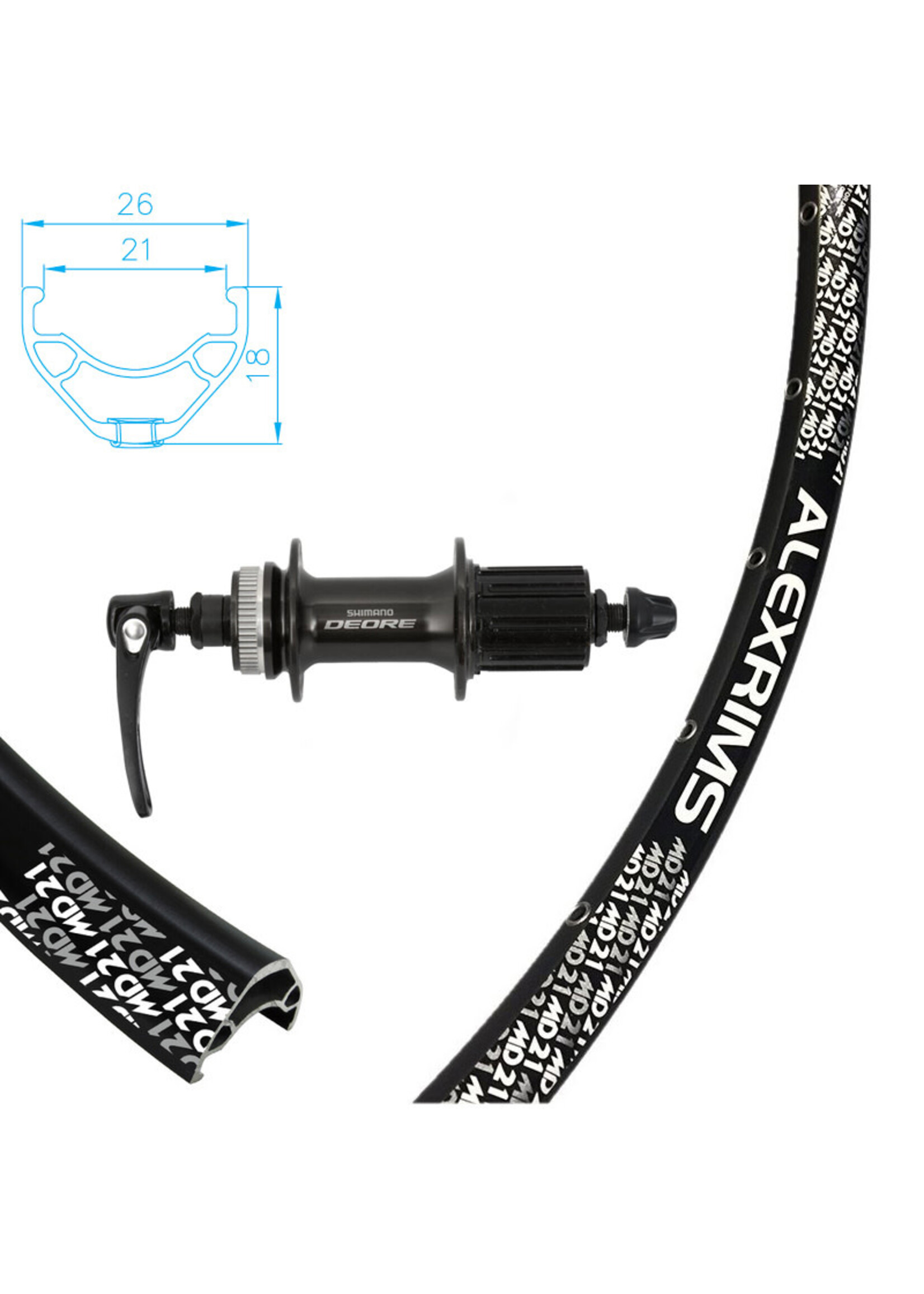Alexrims Roue Arrière 650B Jante Alexrims MD21, Moyeu Shimano Deore M6000, 32 Rayons Pillar Inox Noirs