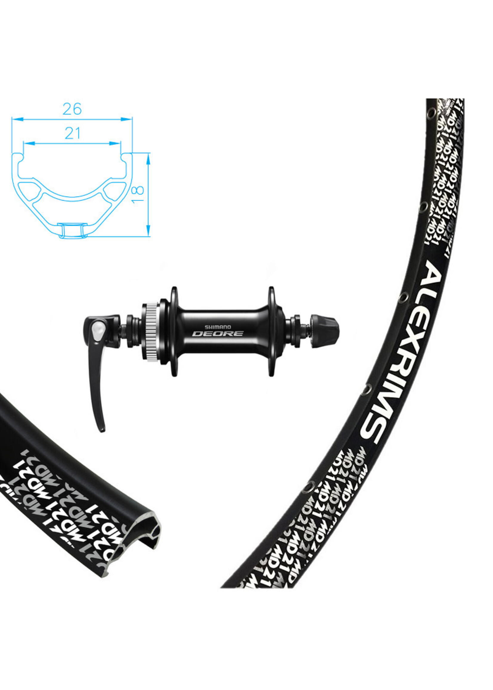 Alexrims Roue Avant 650B Jante Alexrims MD21, Moyeu Shimano Deore M6000, 32 Rayons Pillar Inox Noirs