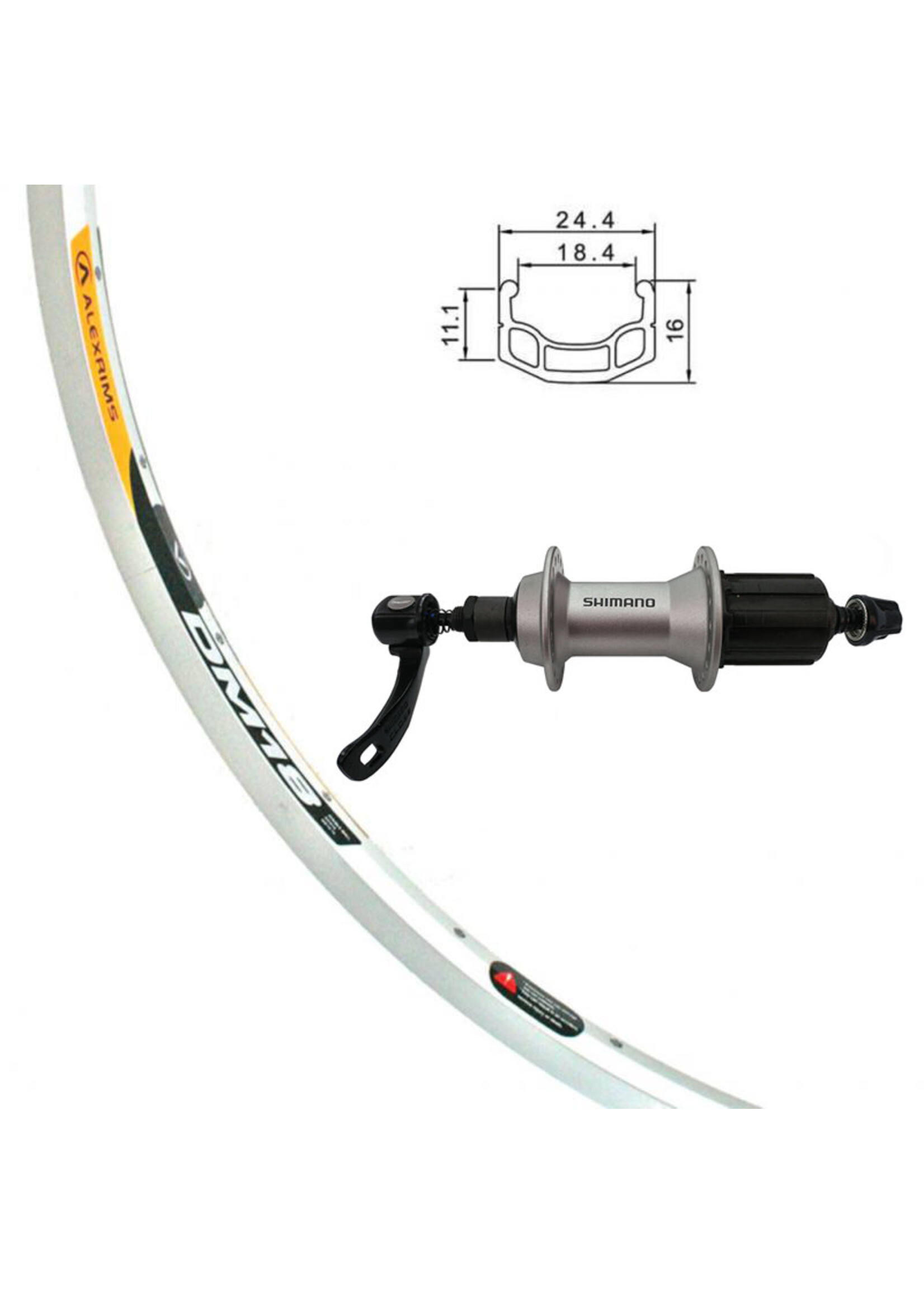 Alexrims Roue Arrière 700C, Jante Alexrims DM18, Moyeu Shimano Alivio FH-T4000, 36 Rayon DT Champion Inox Argent