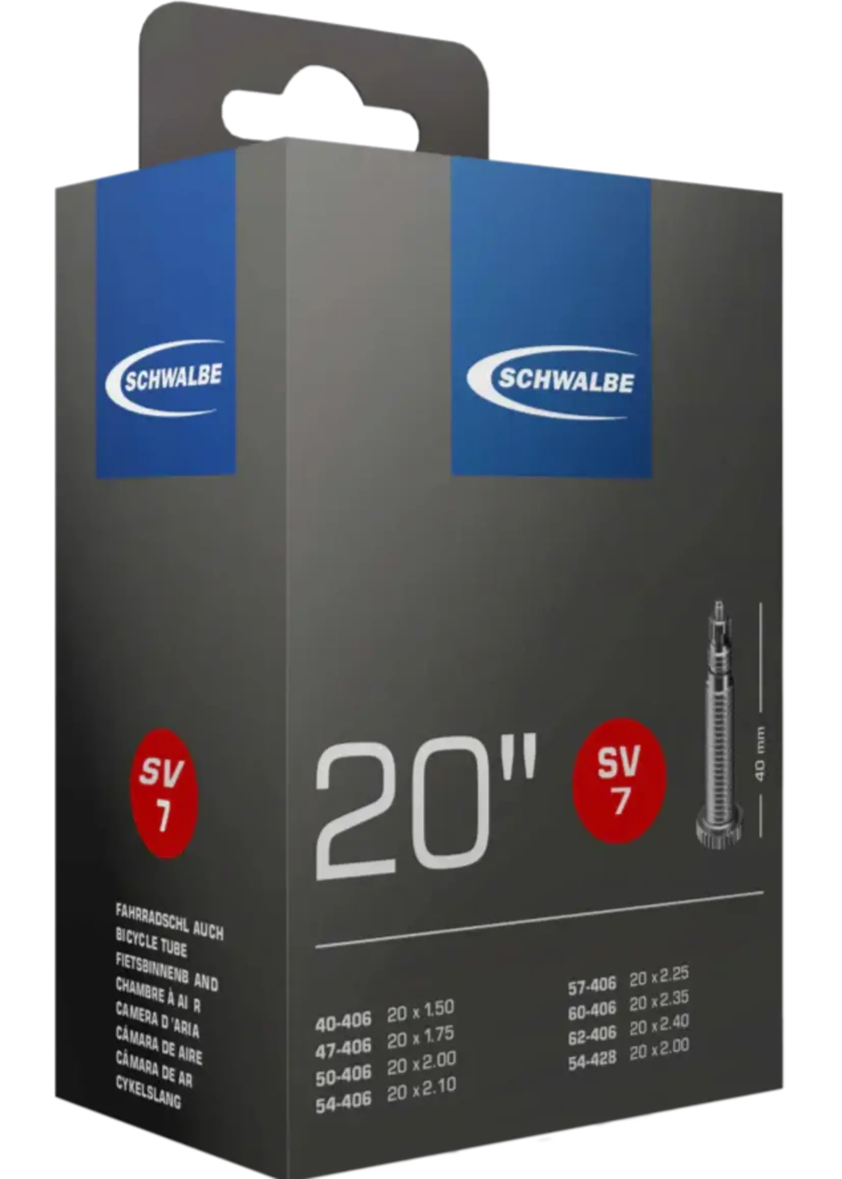 Schwalbe Chambre à air Schwalbe #7 20" X 1.50" à 2.50", Valve Presta 40 mm