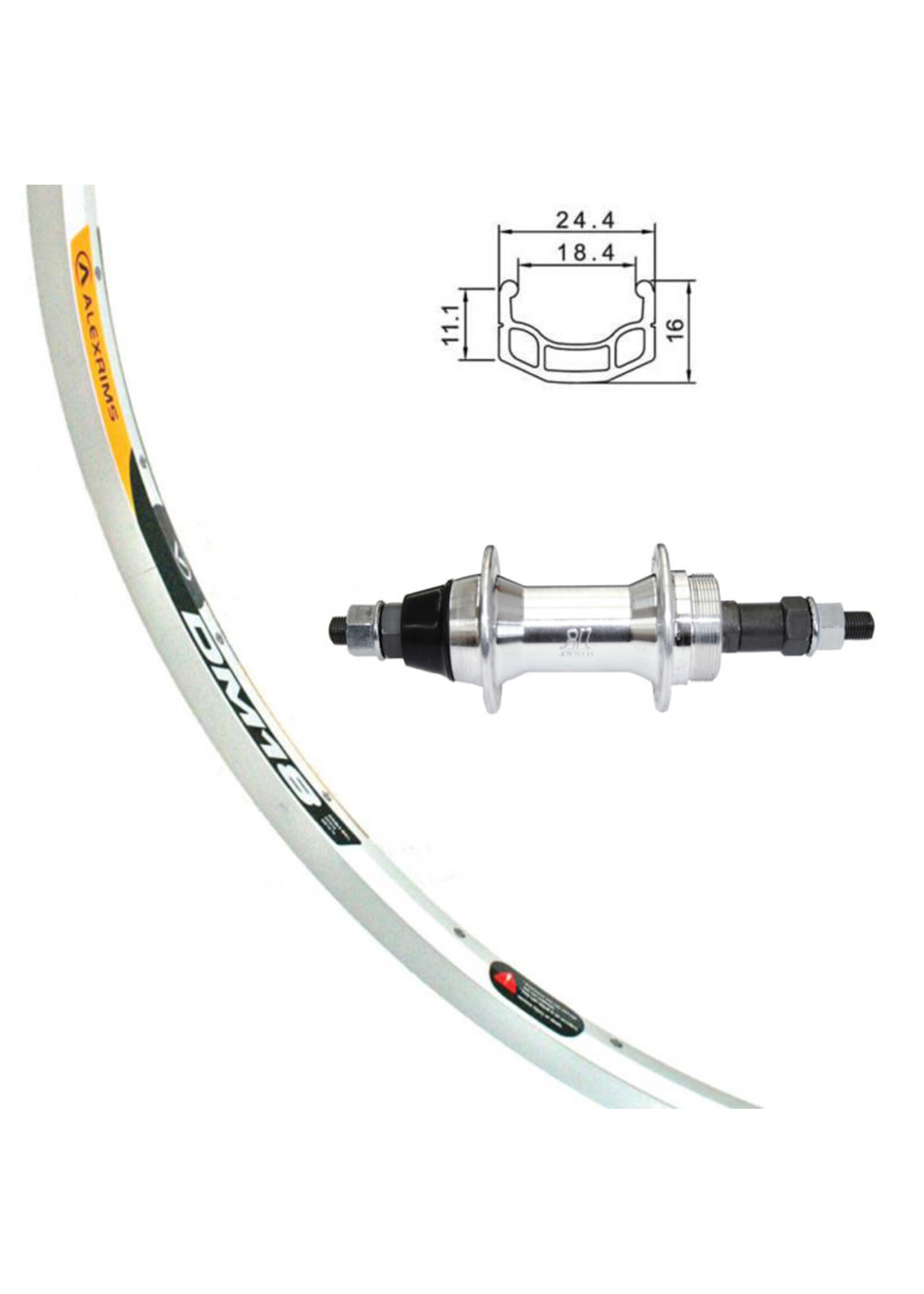 Alexrims Roue Arrière 700C, Jante Alexrims DM18 Argent, Moyeu Joytech Roue-Libre Boulonné, 36 Rayons DT Champion Argent