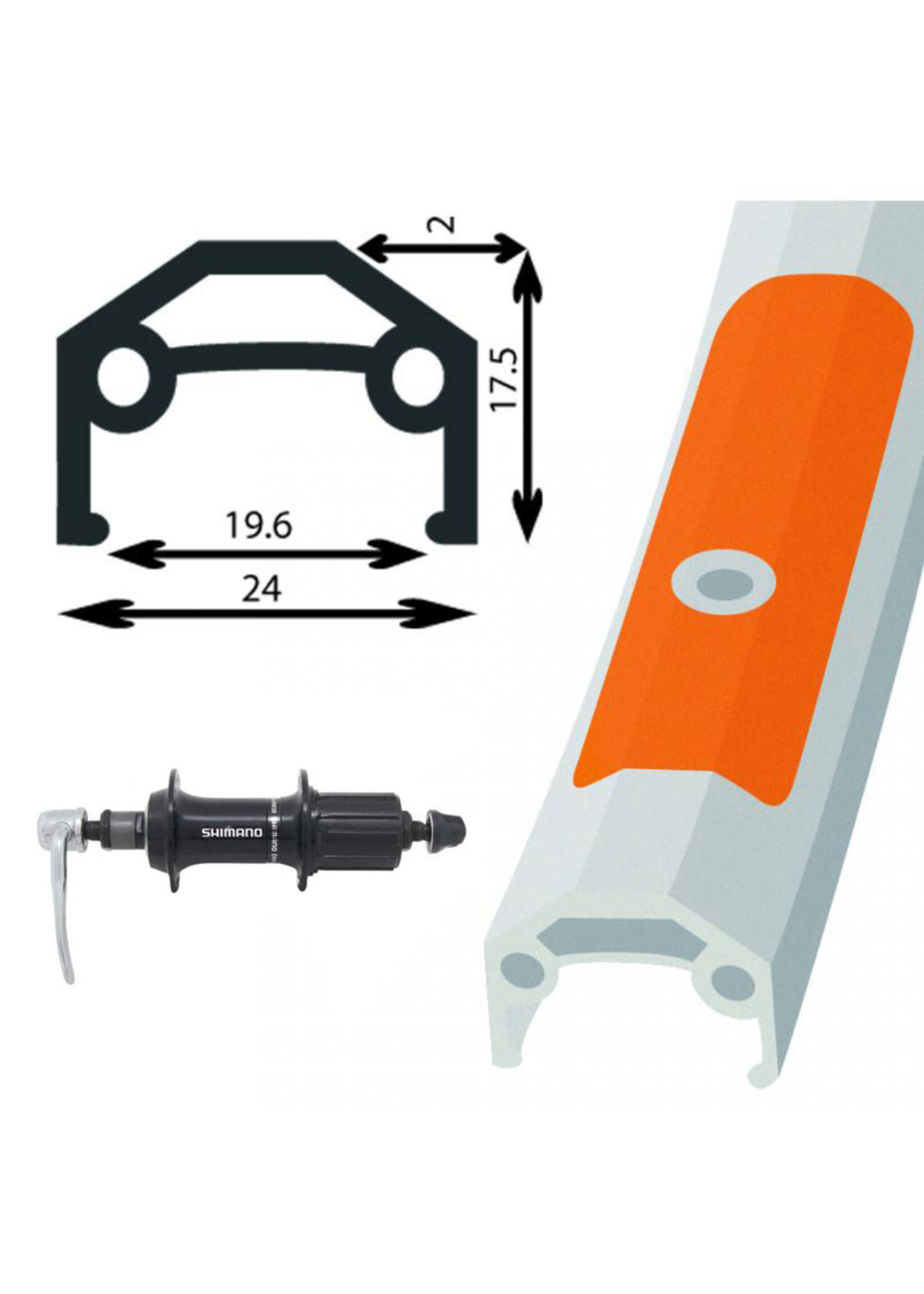 Damco Roue Arrière 700C, Jante Damco Double Argent, Moyeu Shimano FH-TY500 7 Vitesses QT, 36 Rayons Acier Chromé