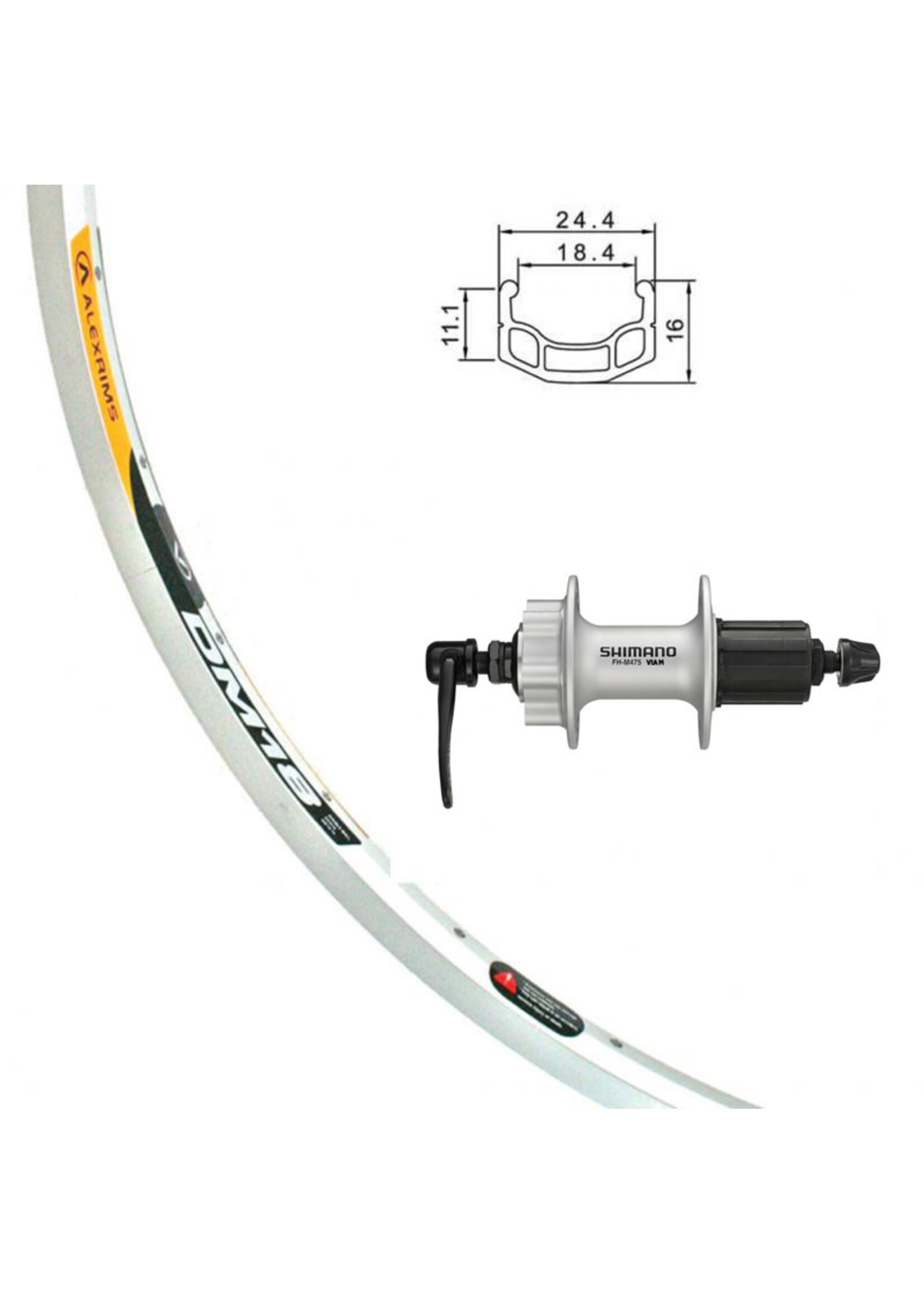 Alexrims Roue Arrière 700C, Jante Alexrims DM18 Argent, Moyeu Shimano FH-M475 Argent, 36 Rayons DT Champion Argent
