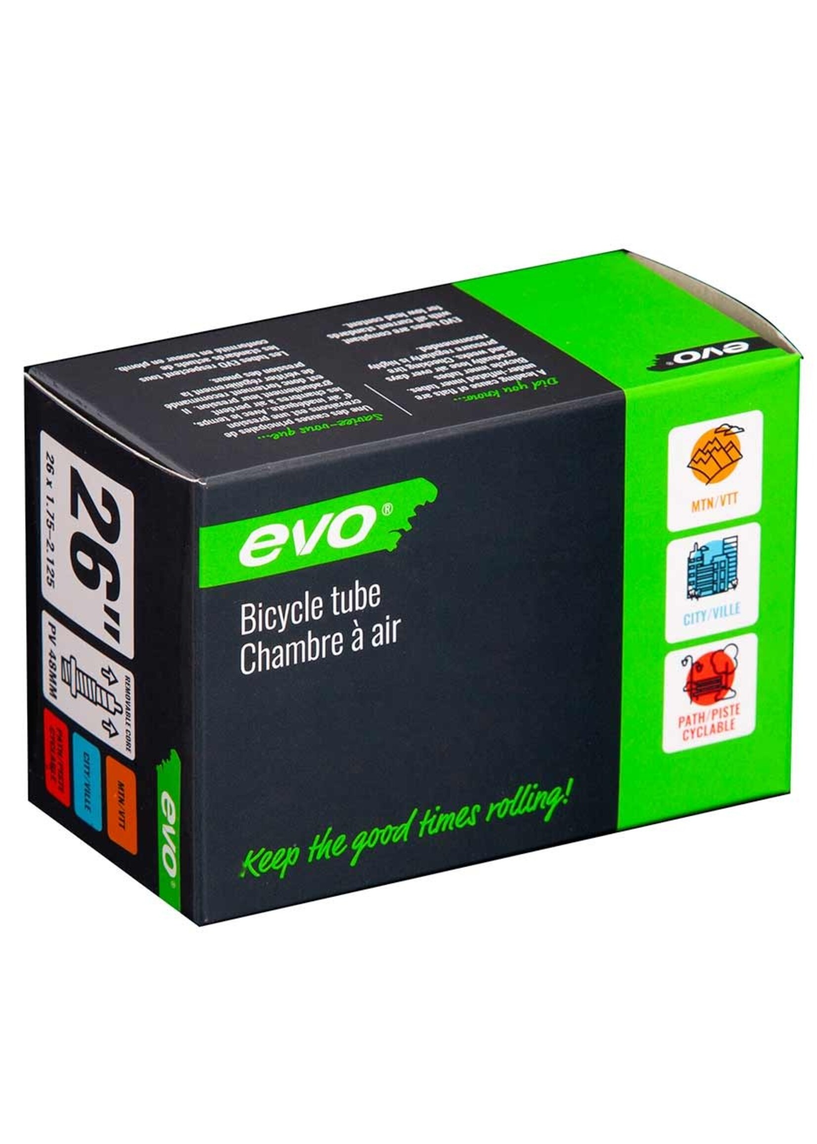 Evo EVO, Presta, Chambre à air, Presta, Longueur: 48mm, 26'', 1.75-2.125