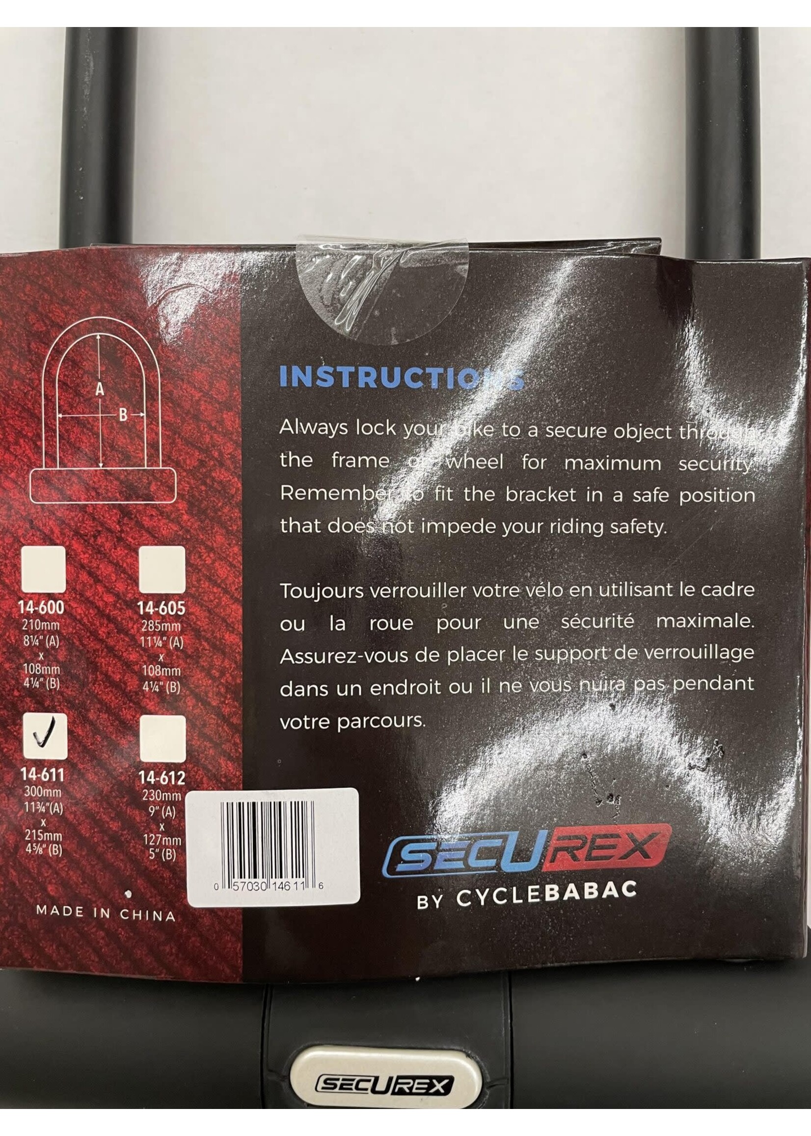 Babac Cadenas en U SecuRex Haute Sécurité, Long 300mm X 215mm