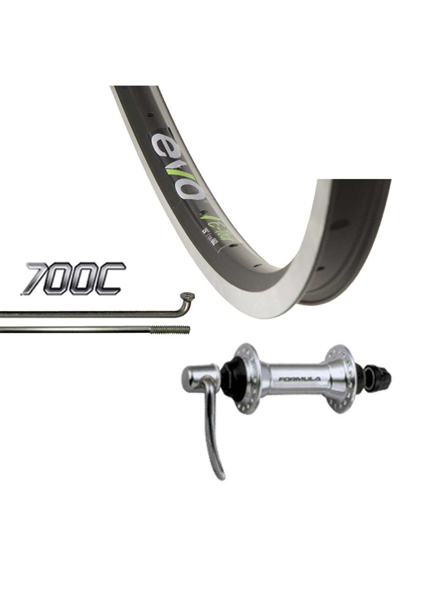 Roue Avant 700C, Jante Evo E Tour 19, Moyeu Formula DC-20, Jante et disque IS 6 boulons, Rayon Sapim Inox, Noire