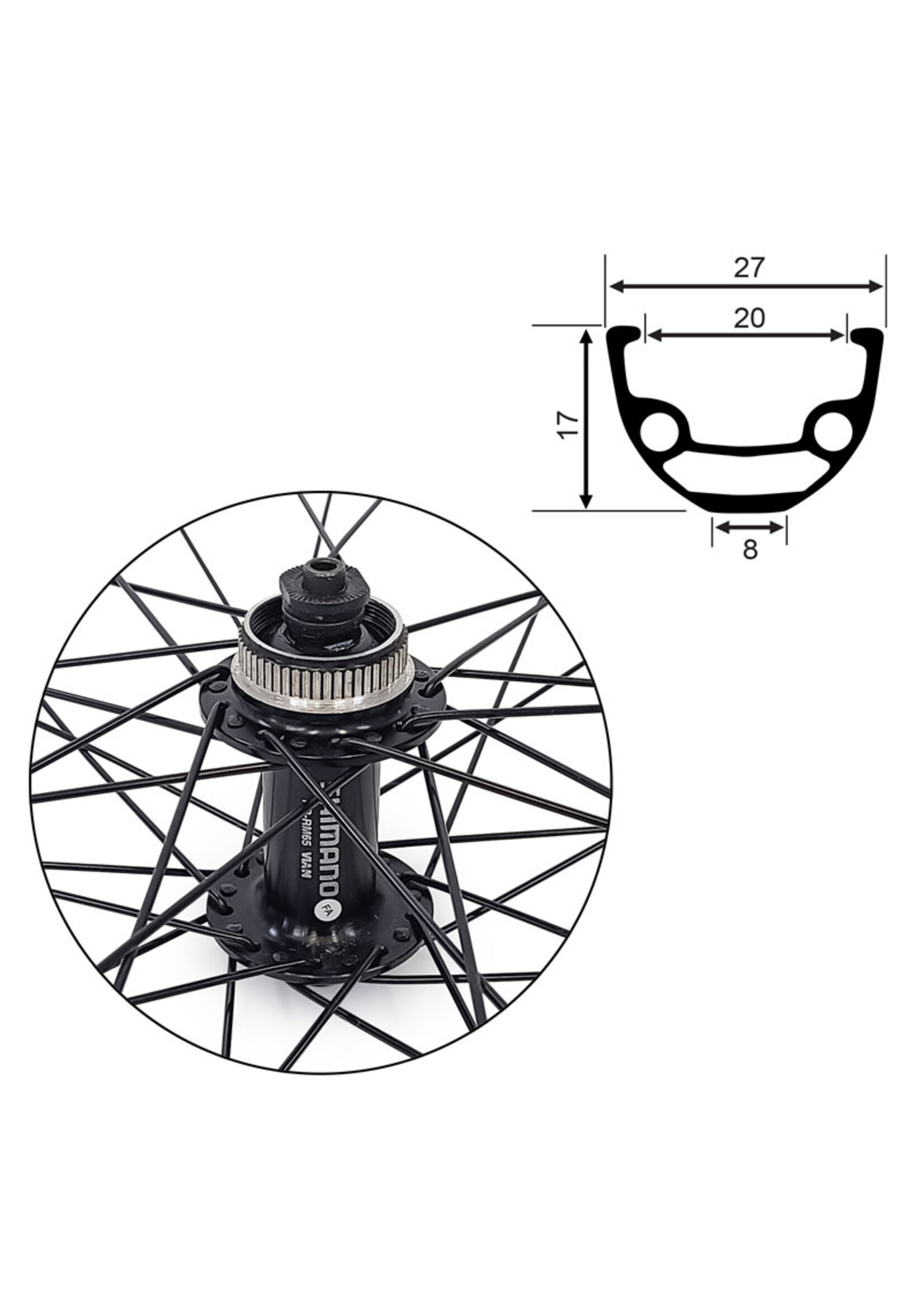 Damco Roue Avant 700C/29", Jante Damco Disque, Moyeu Shimano HB-RM65, 36 Rayons Inox noirs