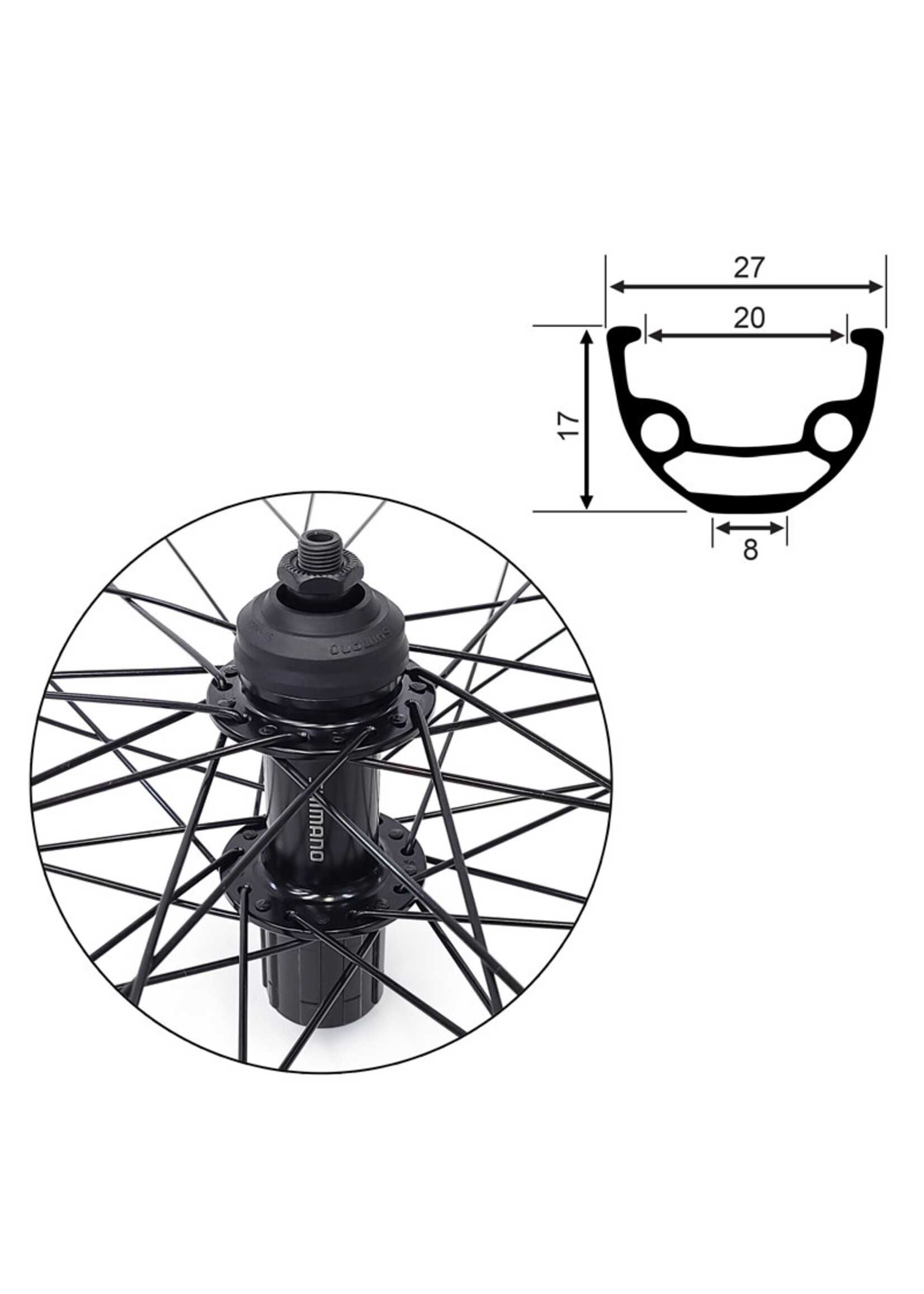 Damco Roue Arrière 700C/29", JanteDamco Disque, Moyeu Shimano Cues FH-QC400, 36 Rayons noirs inox