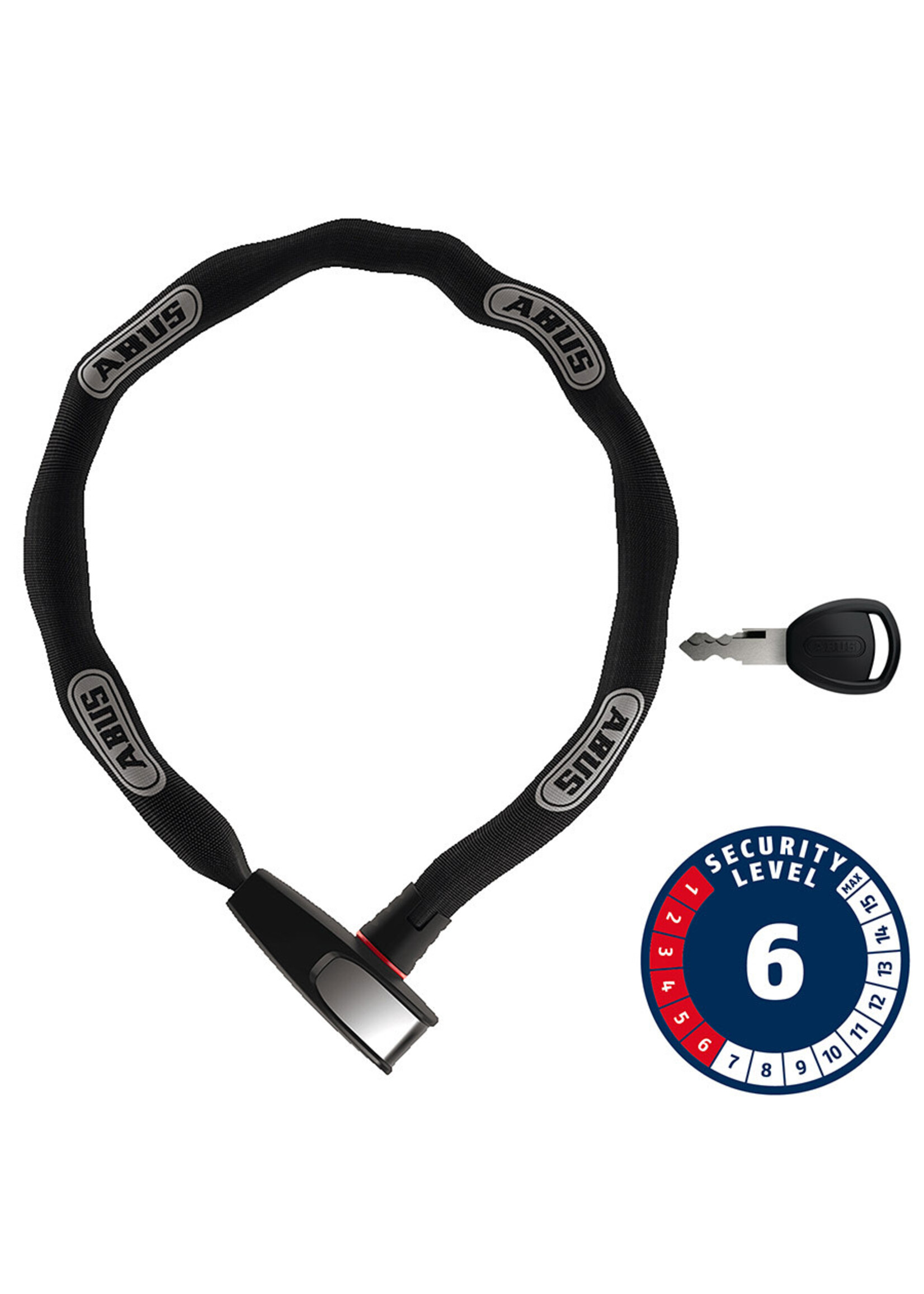 Abus Abus, 6806K Catena Réfléchissant, Cadenas à chaîne, Clé, 6mm, 110cm, 3.6', Noir Réfléchissant