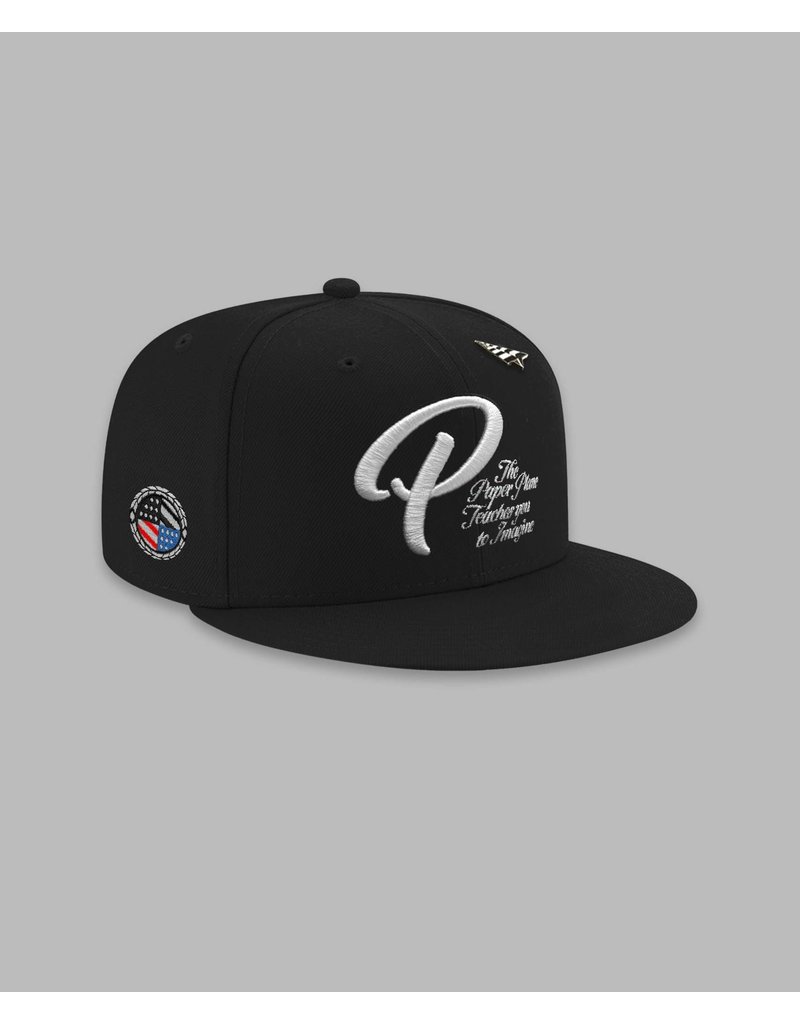 PAPER PLANES BY ROC NATION BLK SCRIPTED MANTRA RETRO SNAPBACK W/ CONTRAST UNDERVISOR