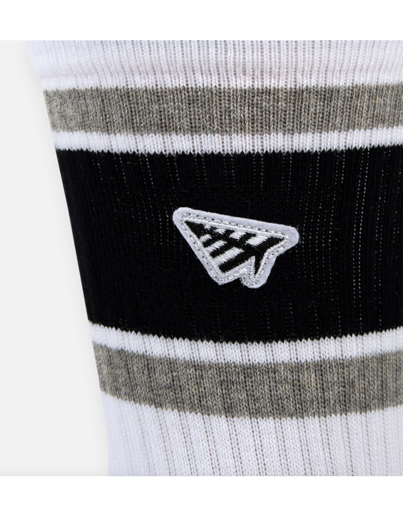 PAPER PLANES BY ROC NATION Wht Embroidery Logo Patch Stripe Socks