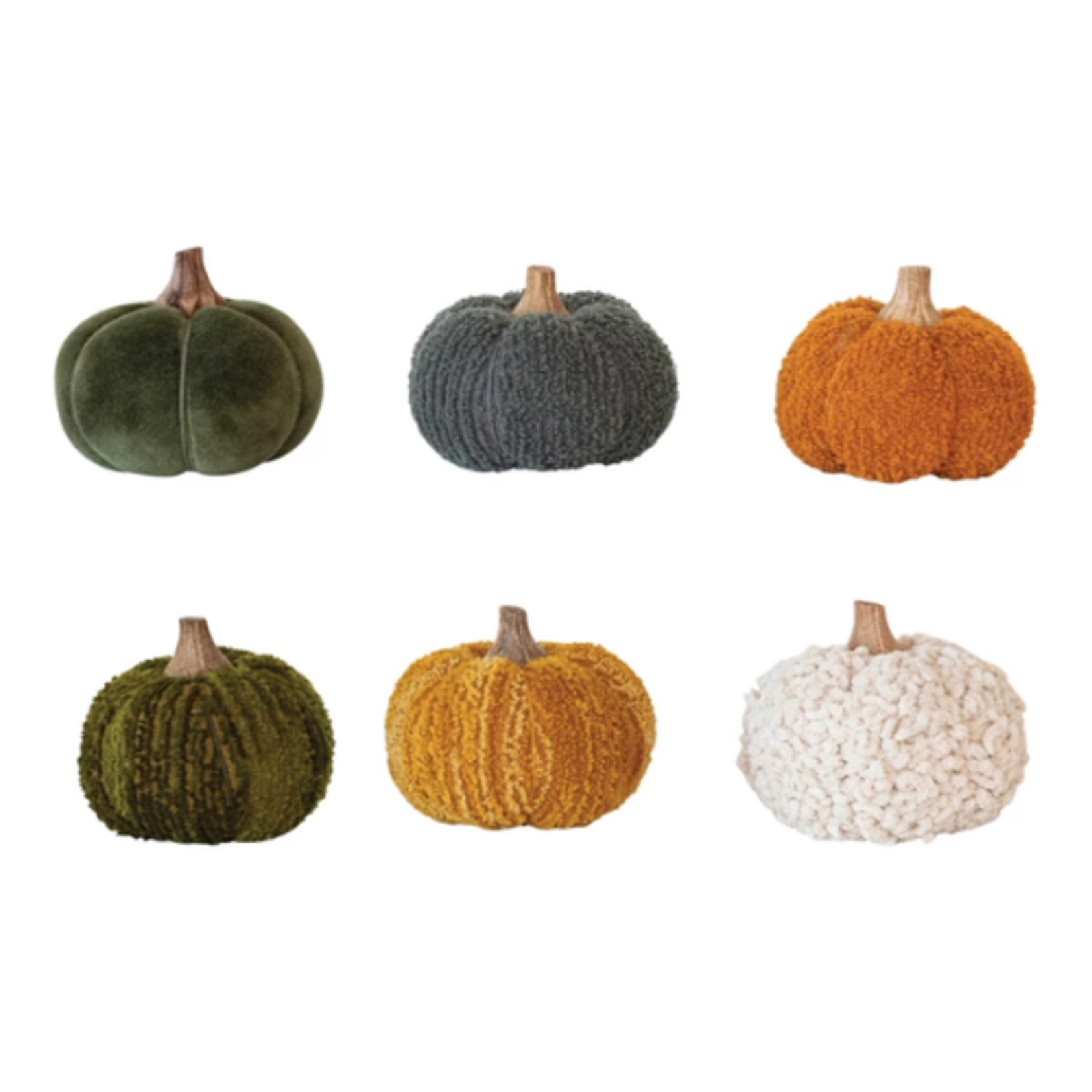 Creative Co-Op Cotton Blend Bouclé/Velvet Pumpkin w/ Wood Stem - Assorted Styles
