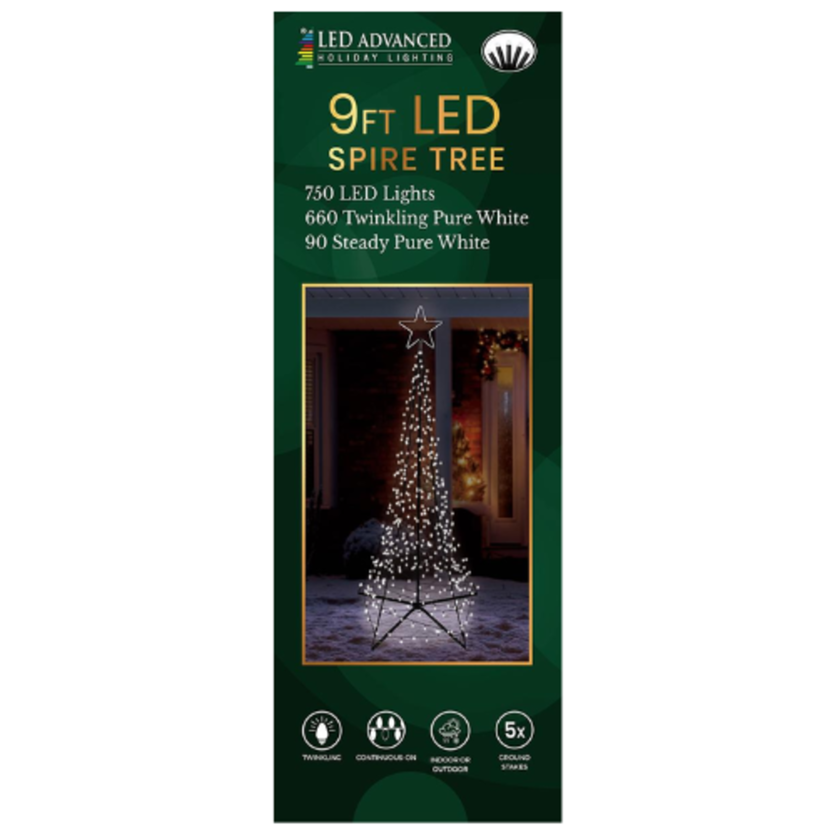 Starry Spire Tree - 660 Pure White LED - Green Frame - 9'