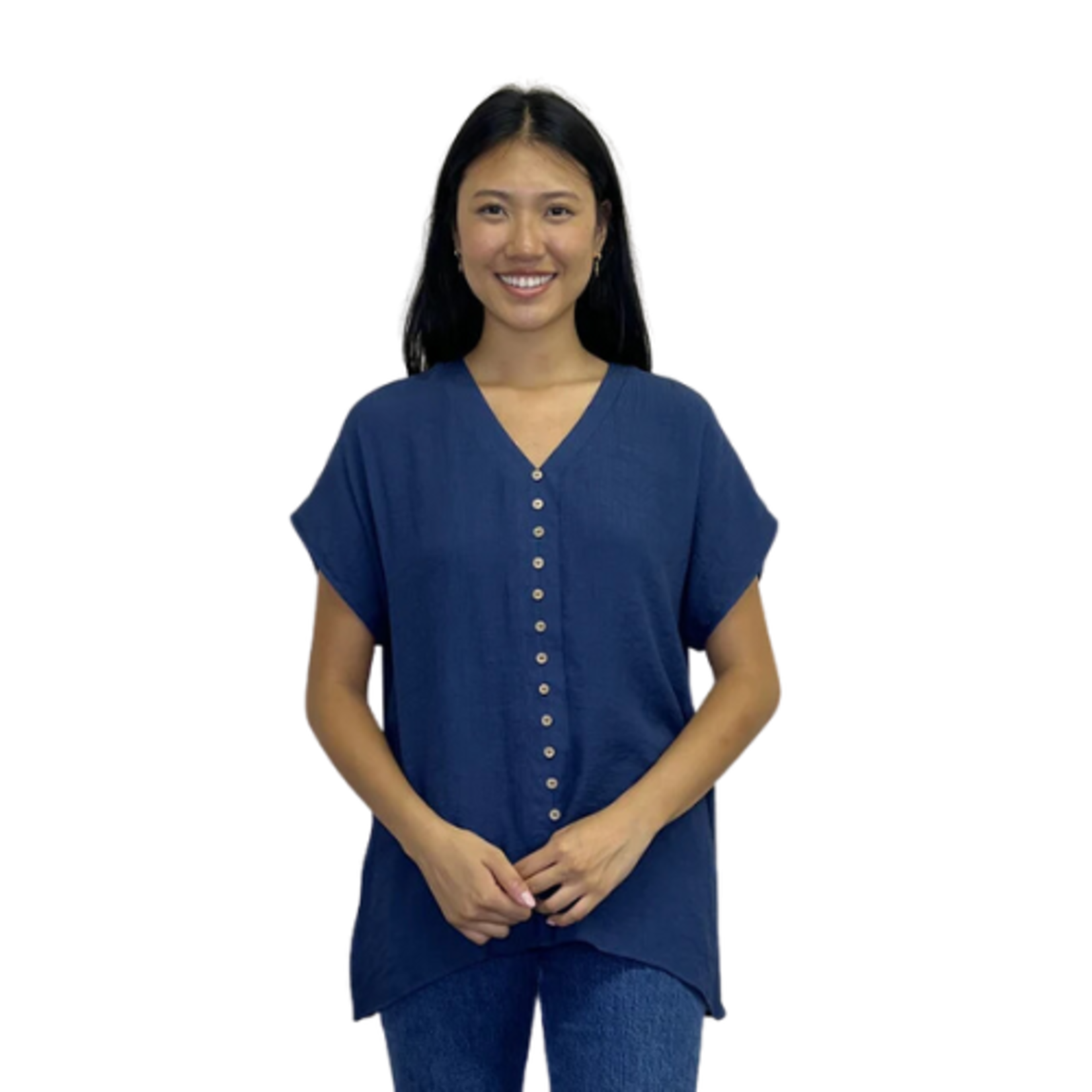 Papillon - Short Sleeve Crinkle Button Front Top