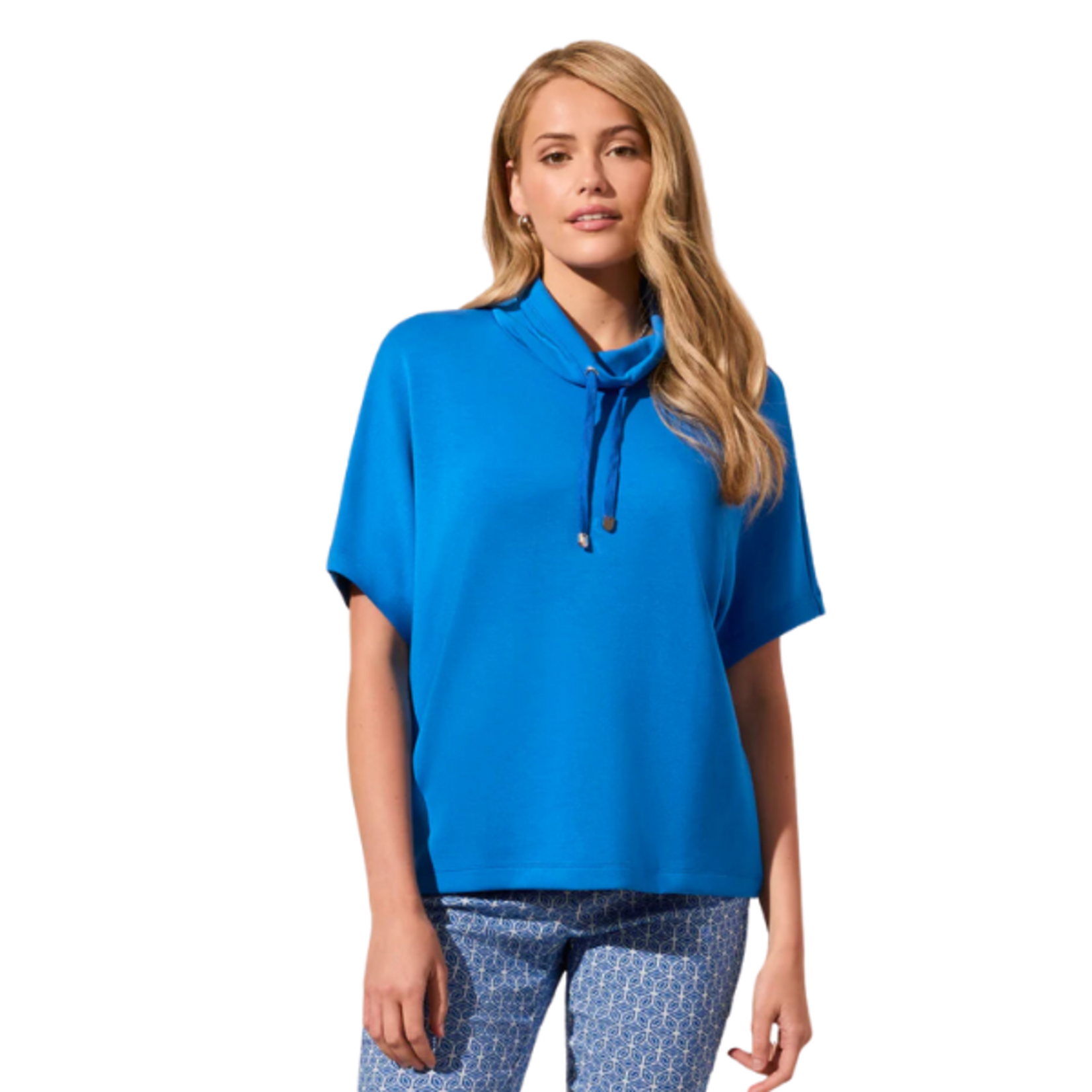 Tribal Tribal - Techno Lux Funnel Neck Short Sleeve Top